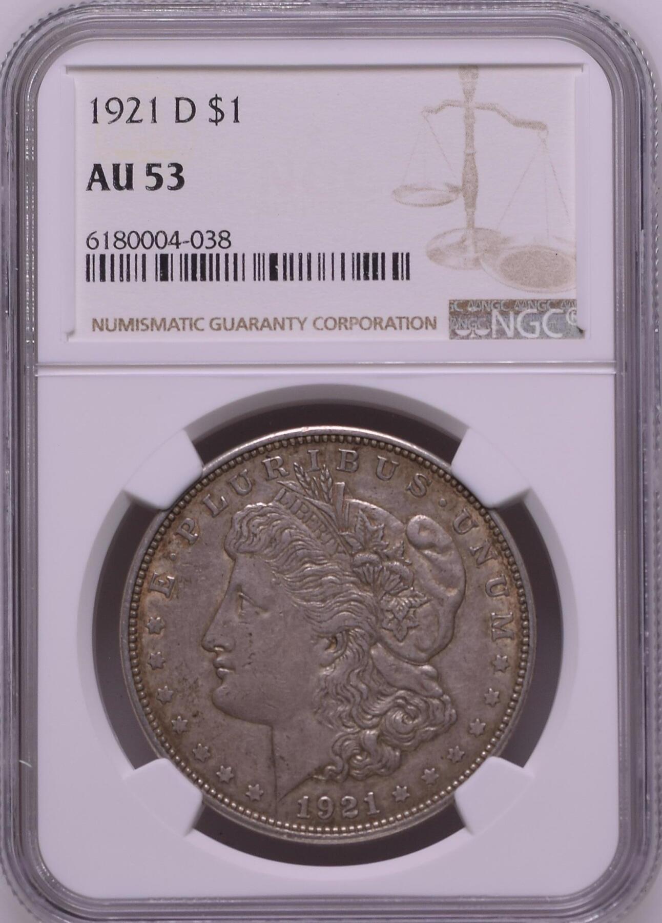 长老汇龙年精选第三十一场拍卖 1921 D美国摩根1美元银币，NGC AU53