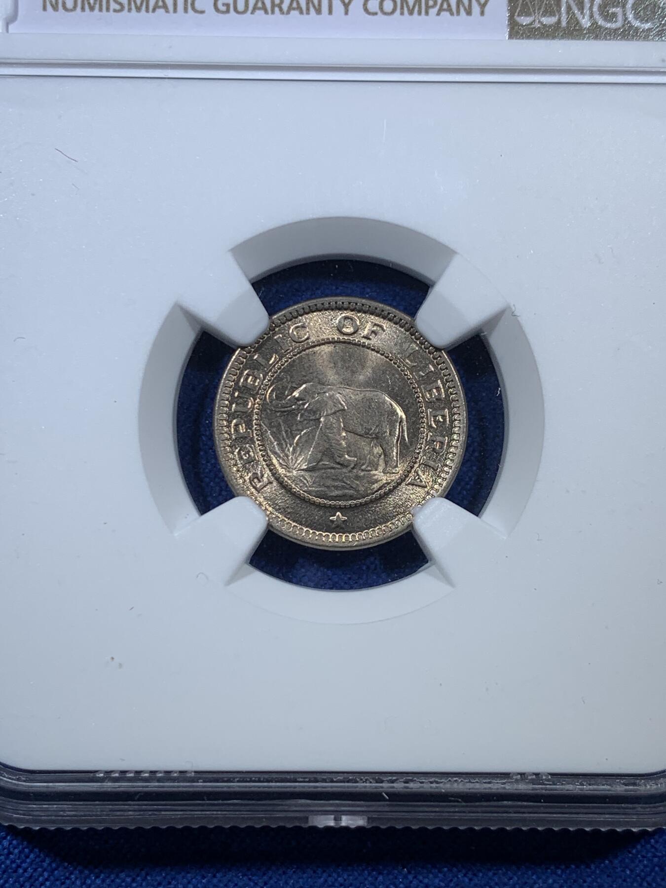 《竞宝斋》第308场   周日，周一,周二 3场连拍 （全场包邮） NGC MS64 1941利比亚 1/2分 1分 2分 三枚一套 一步到位的高价品种 其中1分是利比里亚筋币 好品很少见
