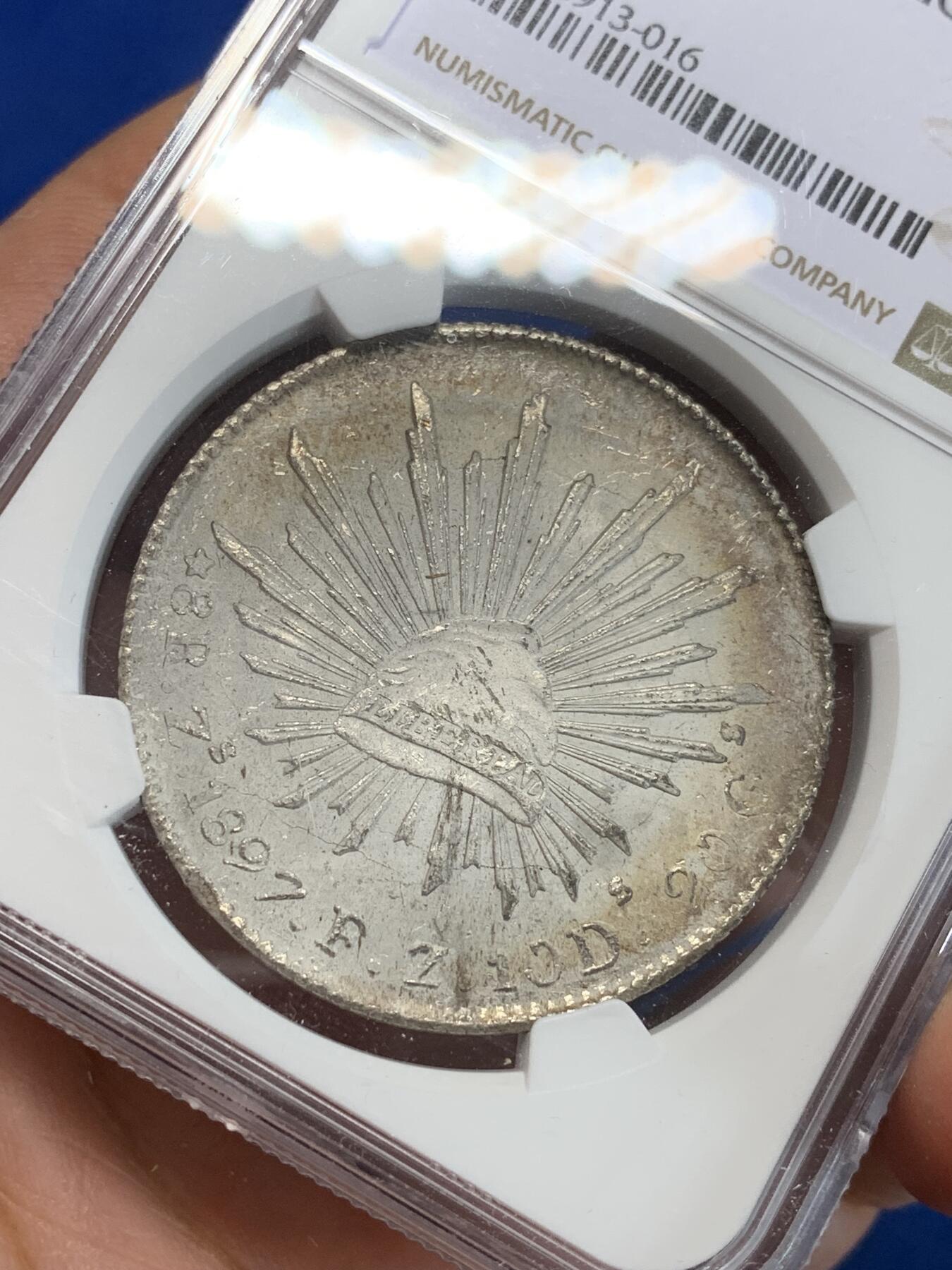 《竞宝斋》第308场   周日，周一,周二 3场连拍 （全场包邮） NGC MS61 墨西哥 1897ZS FZ 8R花边鹰洋 银币