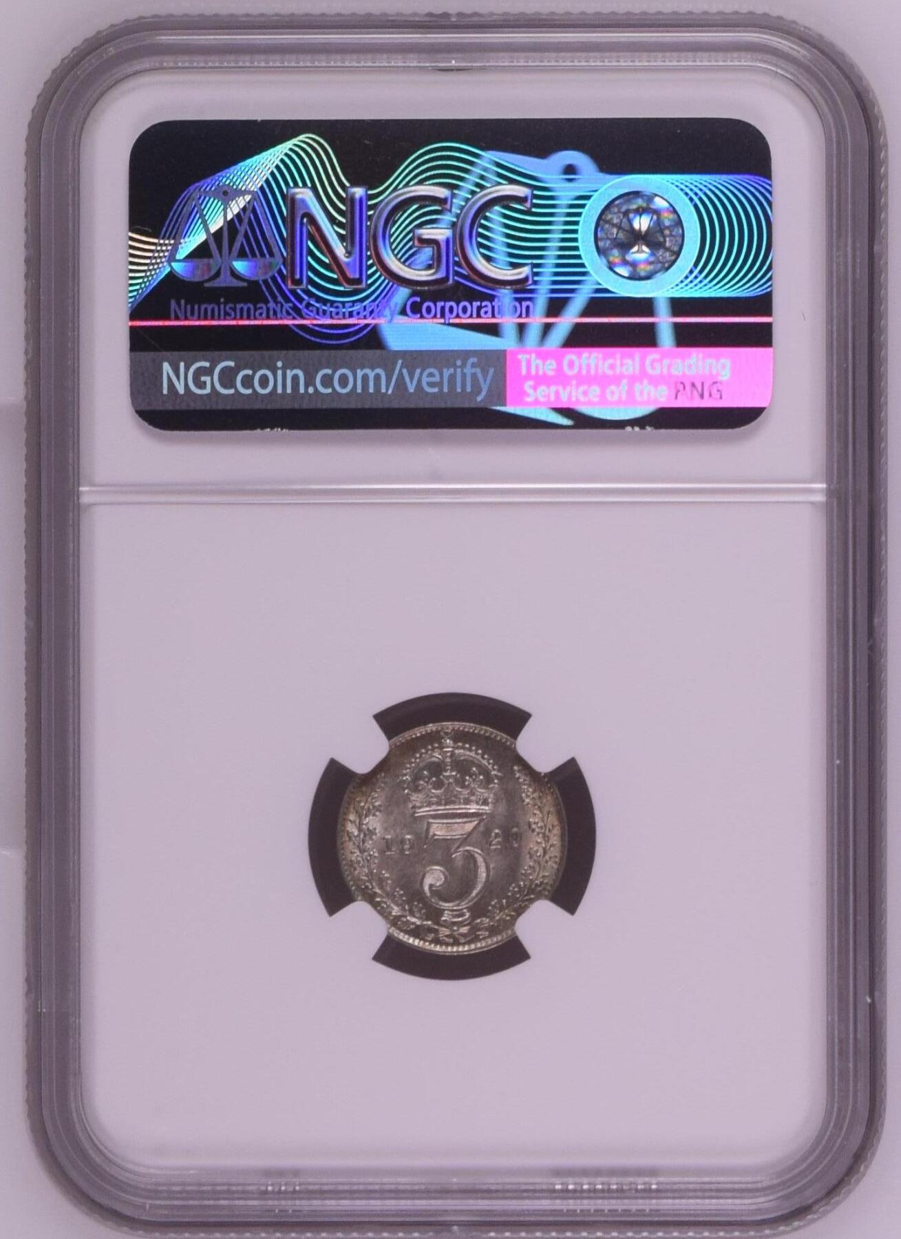 长老汇龙年精选第三十一场拍卖 1920 英国乔治五世3便士银币，NGC MS63