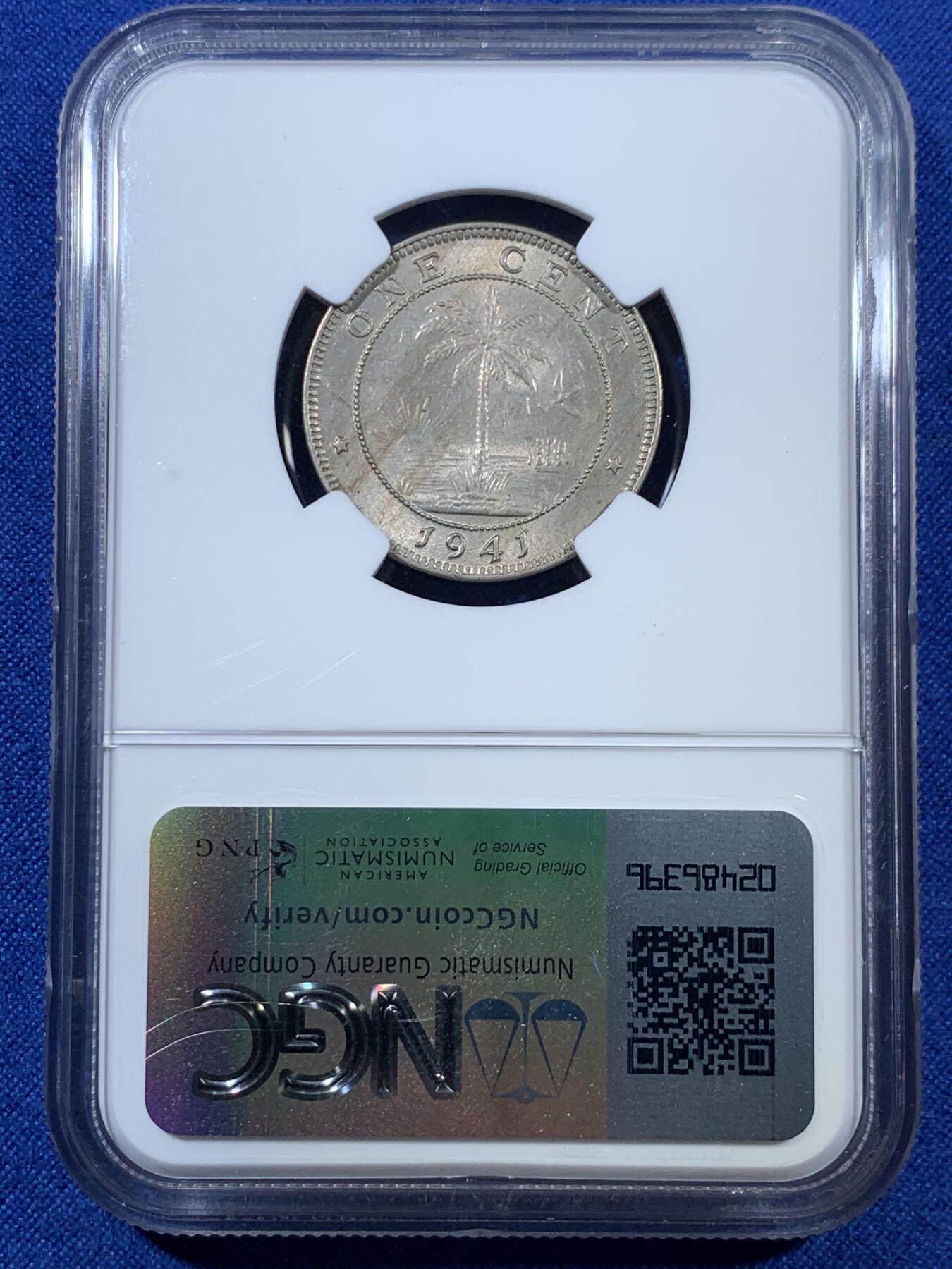 《竞宝斋》第308场   周日，周一,周二 3场连拍 （全场包邮） NGC MS64 1941利比亚 1/2分 1分 2分 三枚一套 一步到位的高价品种 其中1分是利比里亚筋币 好品很少见