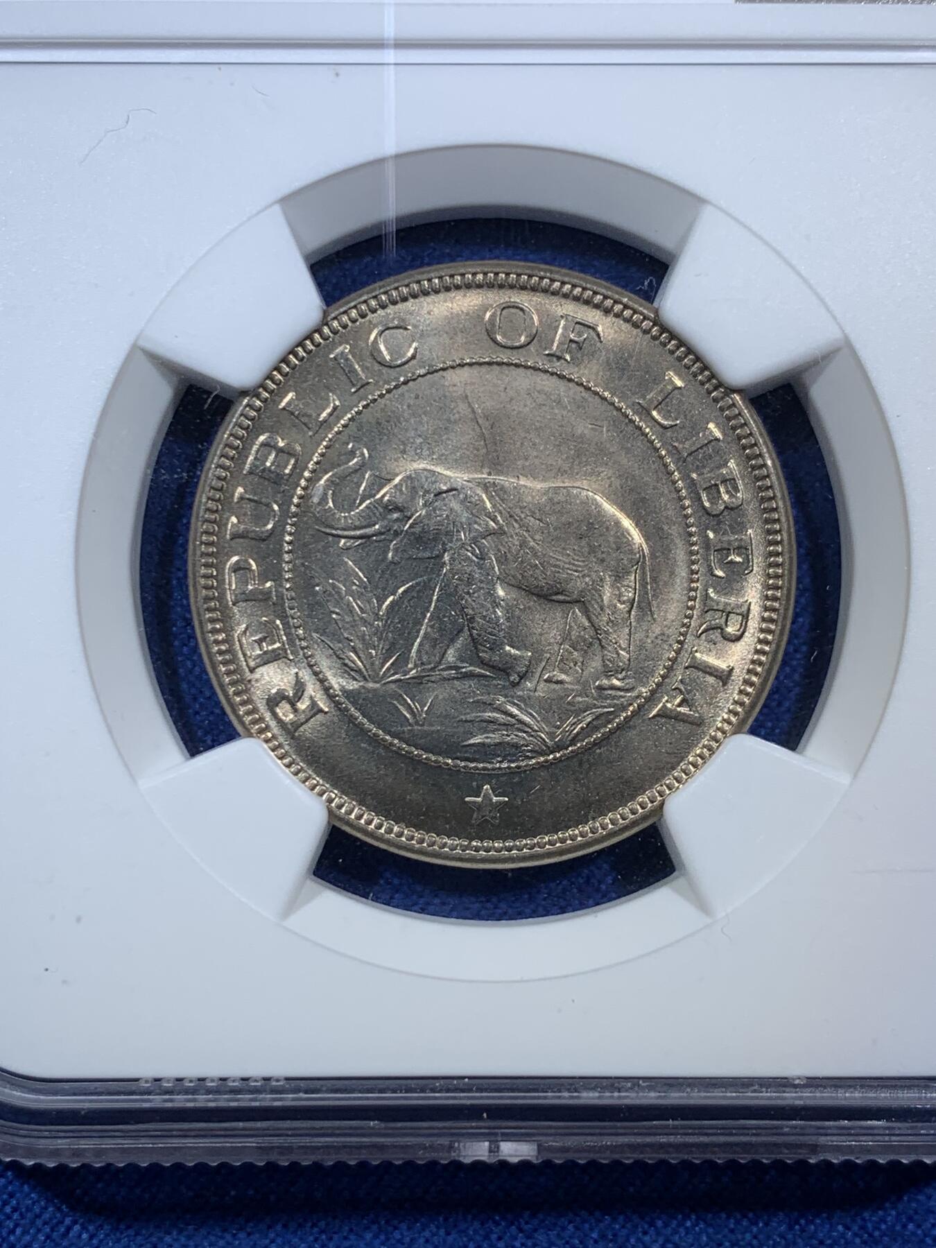 《竞宝斋》第308场   周日，周一,周二 3场连拍 （全场包邮） NGC MS64 1941利比亚 1/2分 1分 2分 三枚一套 一步到位的高价品种 其中1分是利比里亚筋币 好品很少见