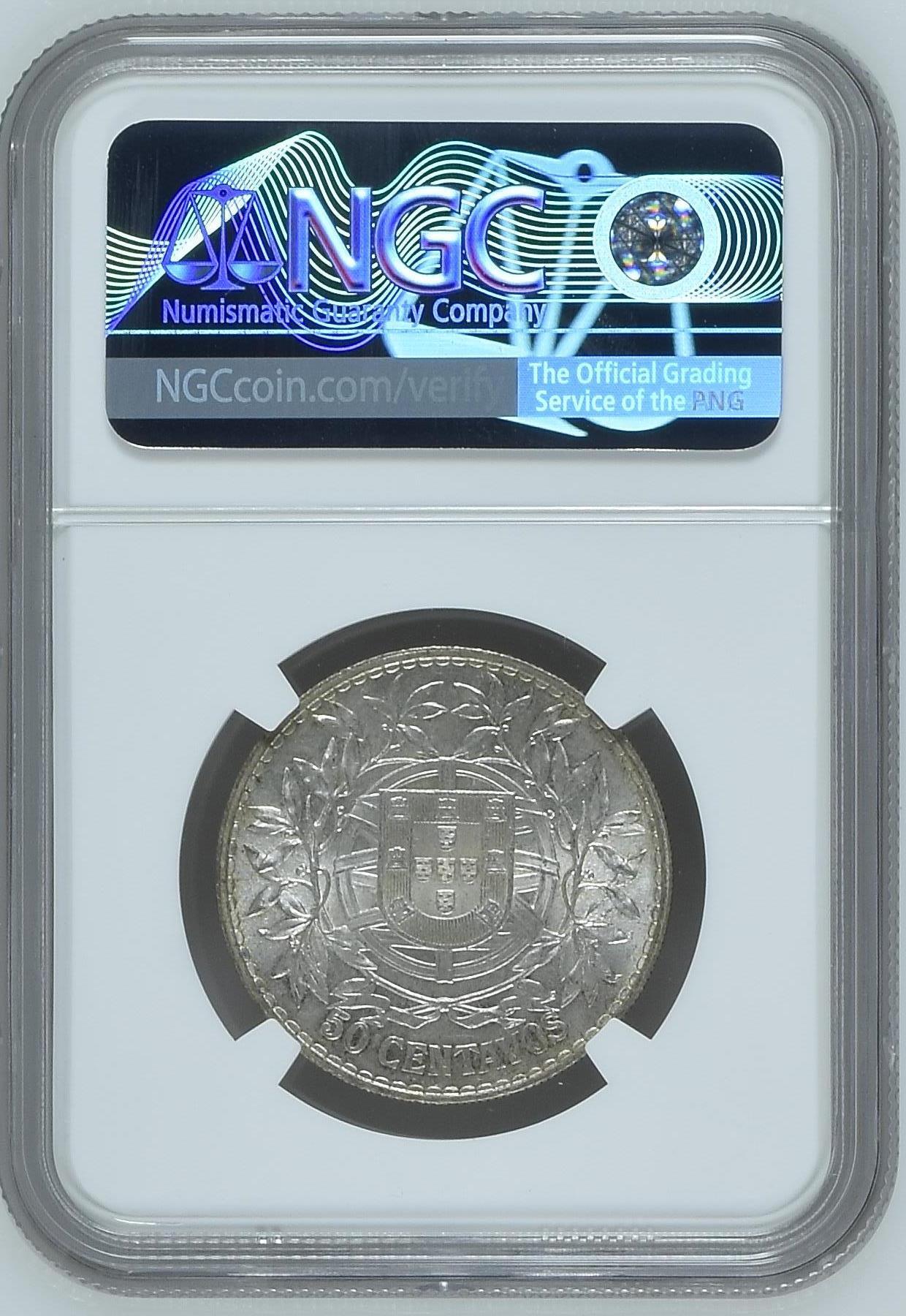 长老汇龙年精选第三十一场拍卖 1916 葡萄牙女神像50分银币，NGC MS62分