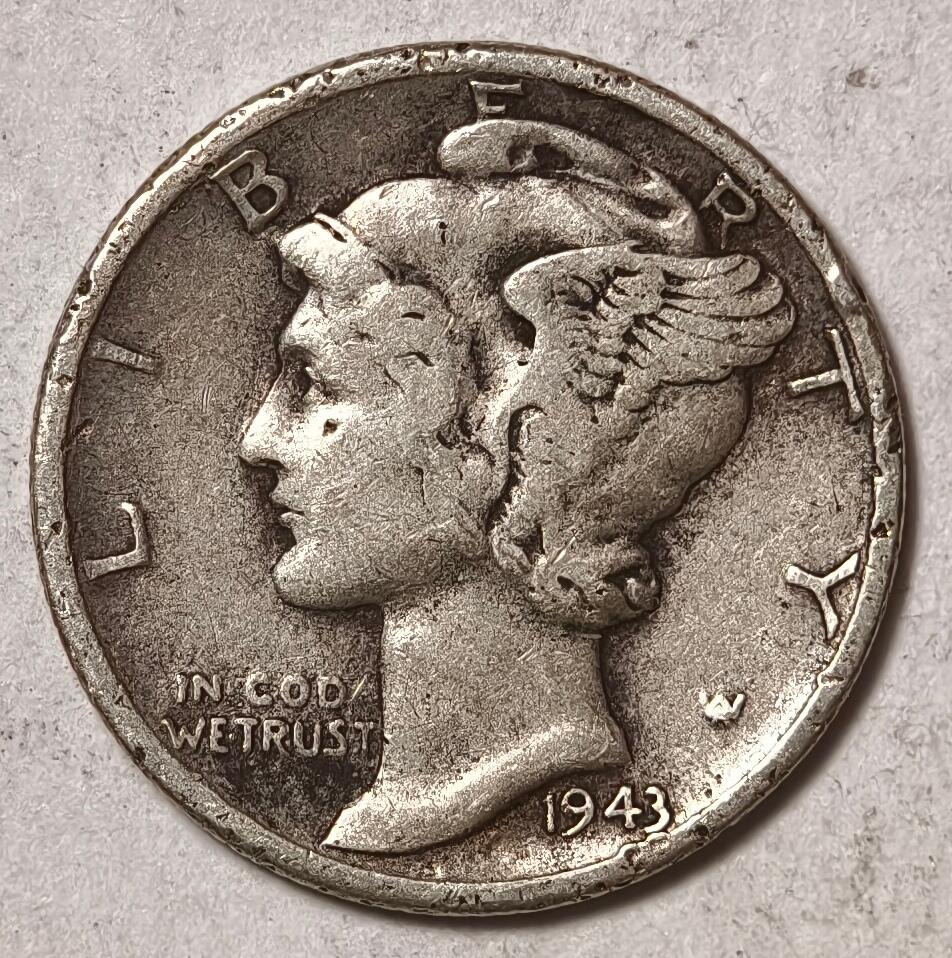 紫瑗钱币——第428期 美国 1943年 墨丘比利 小飞侠 10美分 2.5克 0.9银