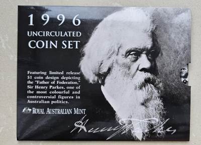 PThappally收藏第41次拍卖，英联邦地区硬币纸币 - 澳大利亚皇家铸币厂 Australian Royal Mint, 1996 6 UNC coin folder set, with Commemorative 1 $ "Ftaher of Federation" Sir Hennry Parkes 1815-1896. 