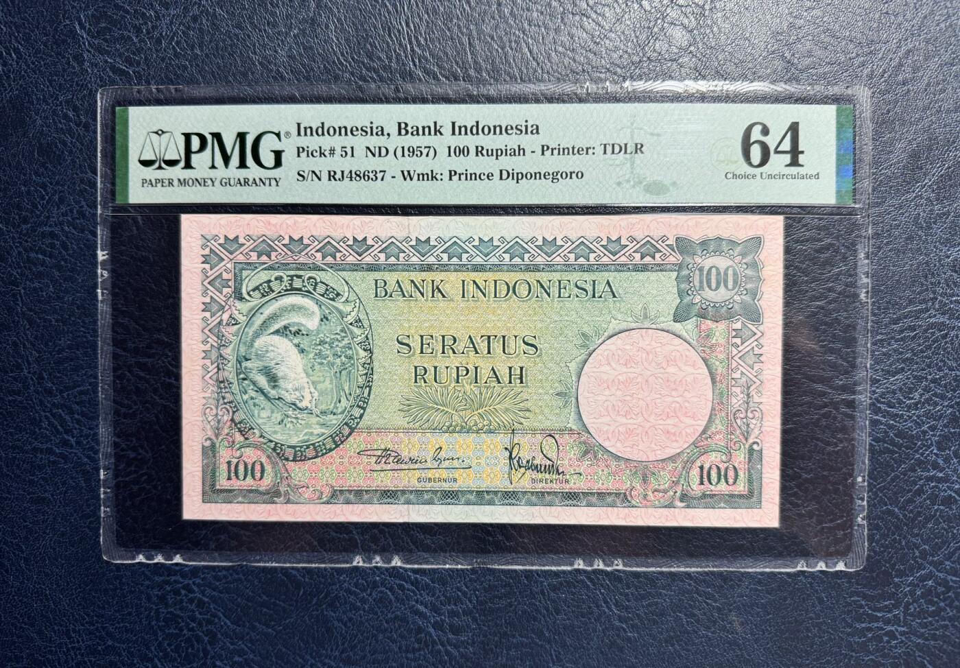收藏联盟Quantum Auction 第377期拍卖  印度尼西亚1957年100卢比 PMG64 稀少 