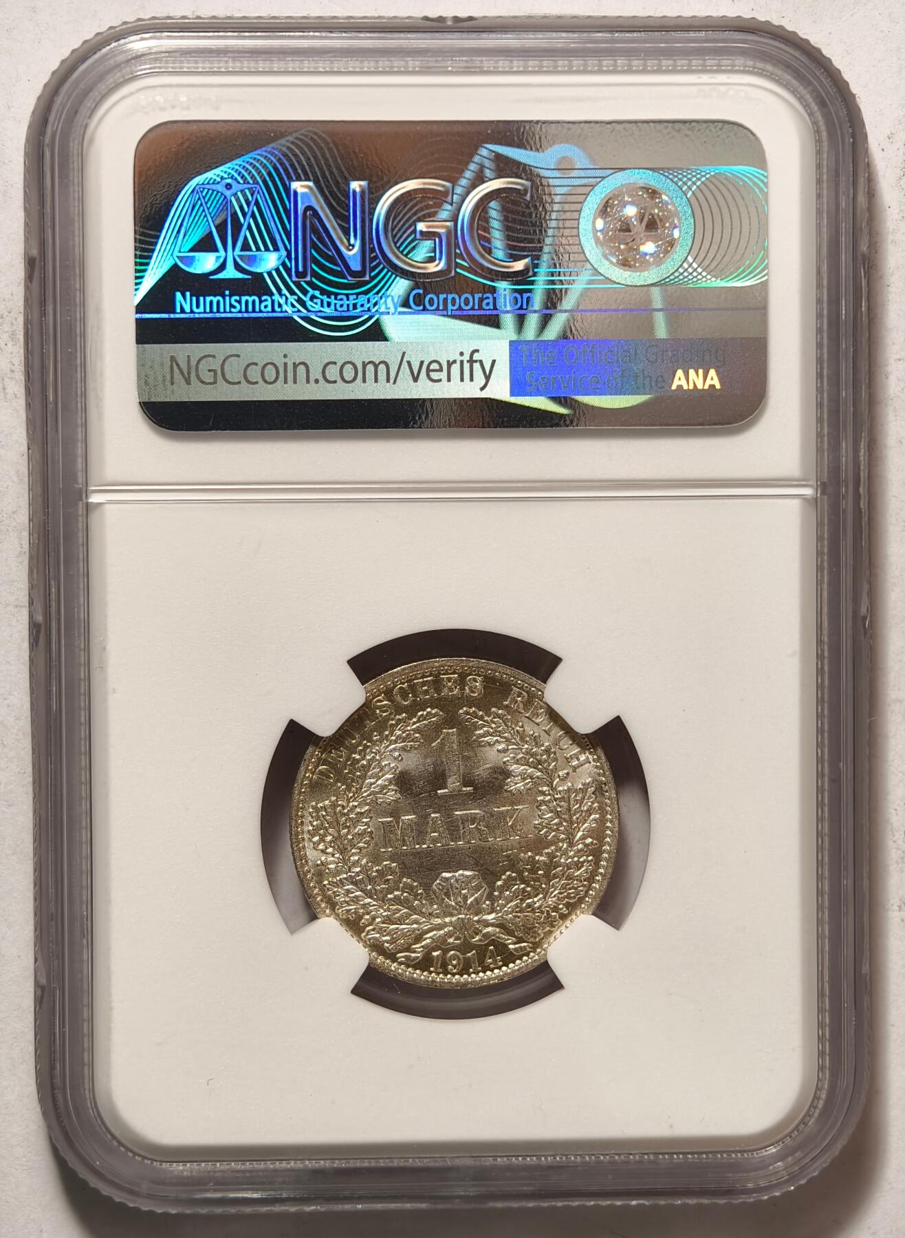 紫瑗钱币——第428期 德国 1914年 A版 第二帝国 长翅 1马克 银币 NGC MS64 