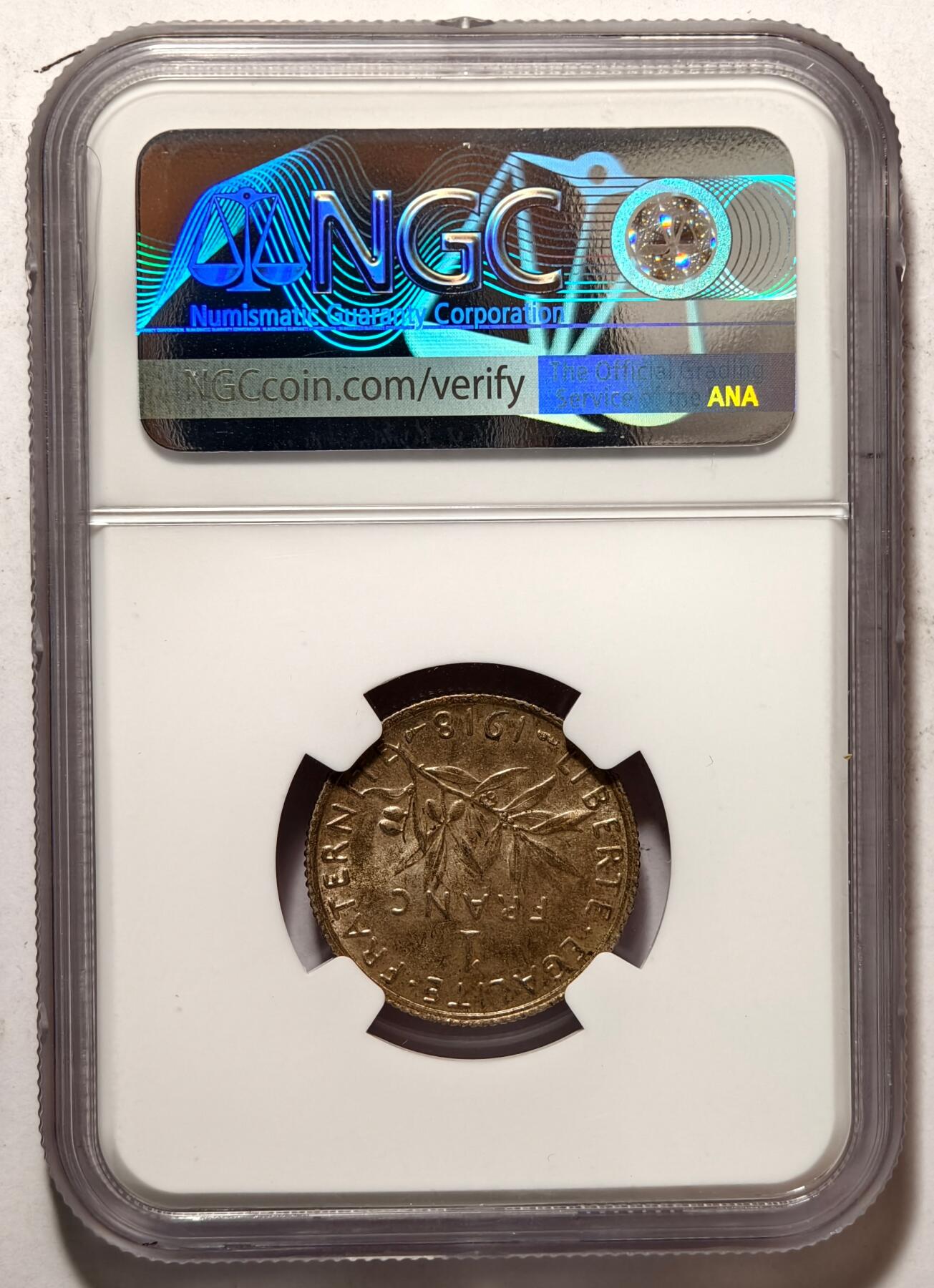 紫瑗钱币——第464期 法国 1918年 播种女神 1法郎 银币 NGC MS63