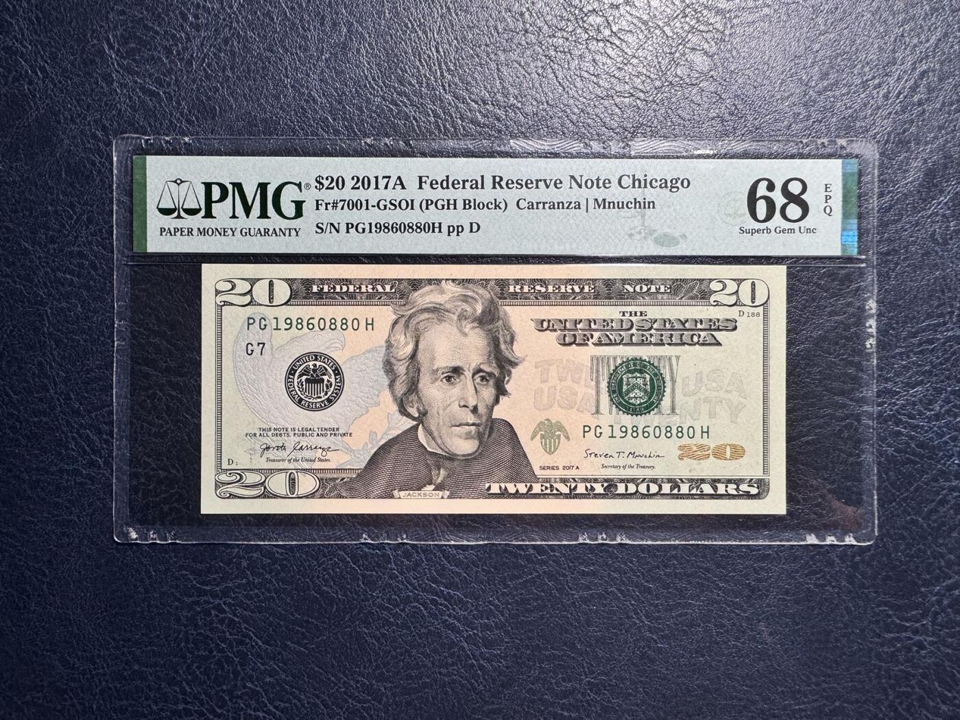 收藏联盟Quantum Auction 第377期拍卖  美国联邦2017年20元 PMG68 倒置号