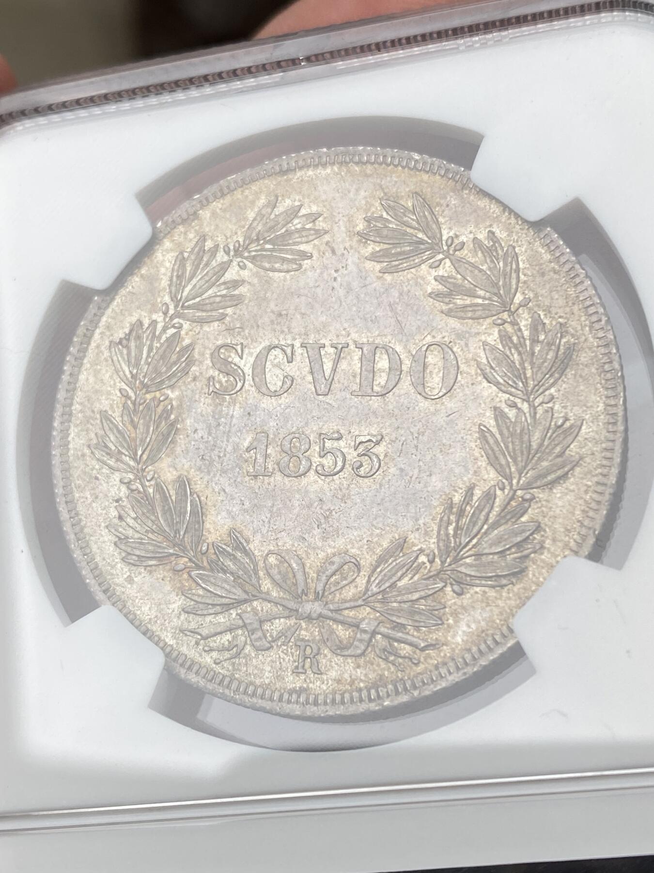 万国钱币拍卖第034期 NGC MS63 1853年教皇国庇护九世斯库多大银 原味欧洲包浆 状态舒适