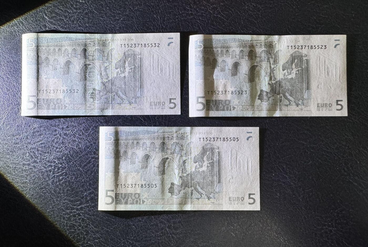 收藏联盟Quantum Auction 第377期拍卖  欧盟国家爱尔兰2002年5欧元三张 品相UNC 号码全程无4 点钞痕和触碰痕