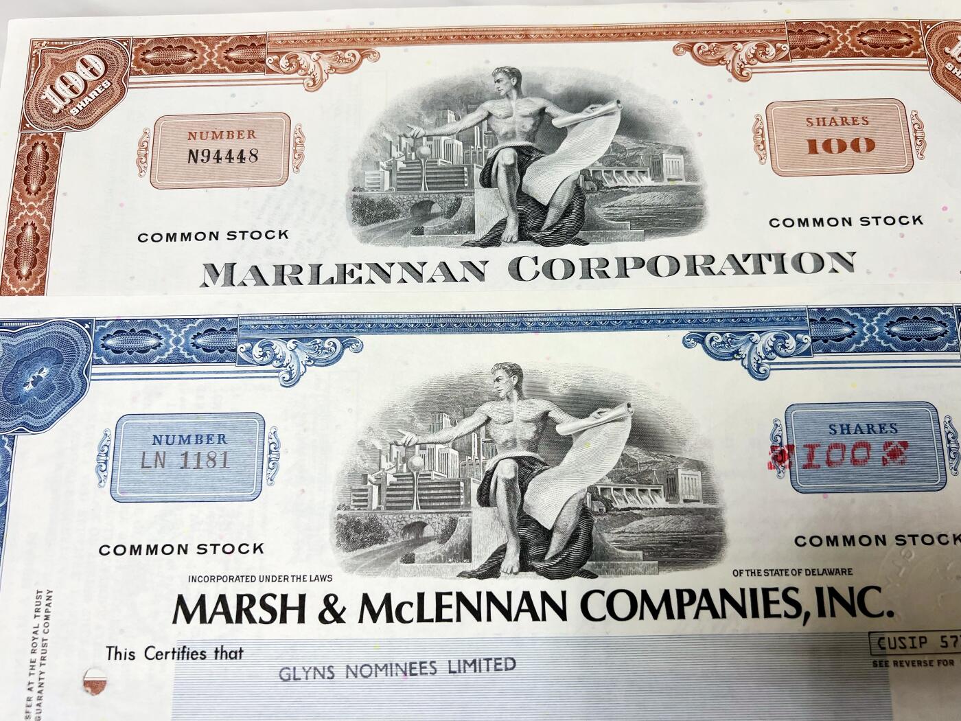 世界500强世界最大的保险经纪公司——威达信公司股票2张- 美钞公司雕刻作品发烧友- 美钞公司雕刻作品发烧友- 麦稀奇