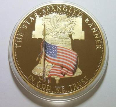 美国自由钟+白头鹰 高浮雕精制彩色超大镀金章 70MM 115克 - 美国自由钟+白头鹰 高浮雕精制彩色超大镀金章 70MM 115克
