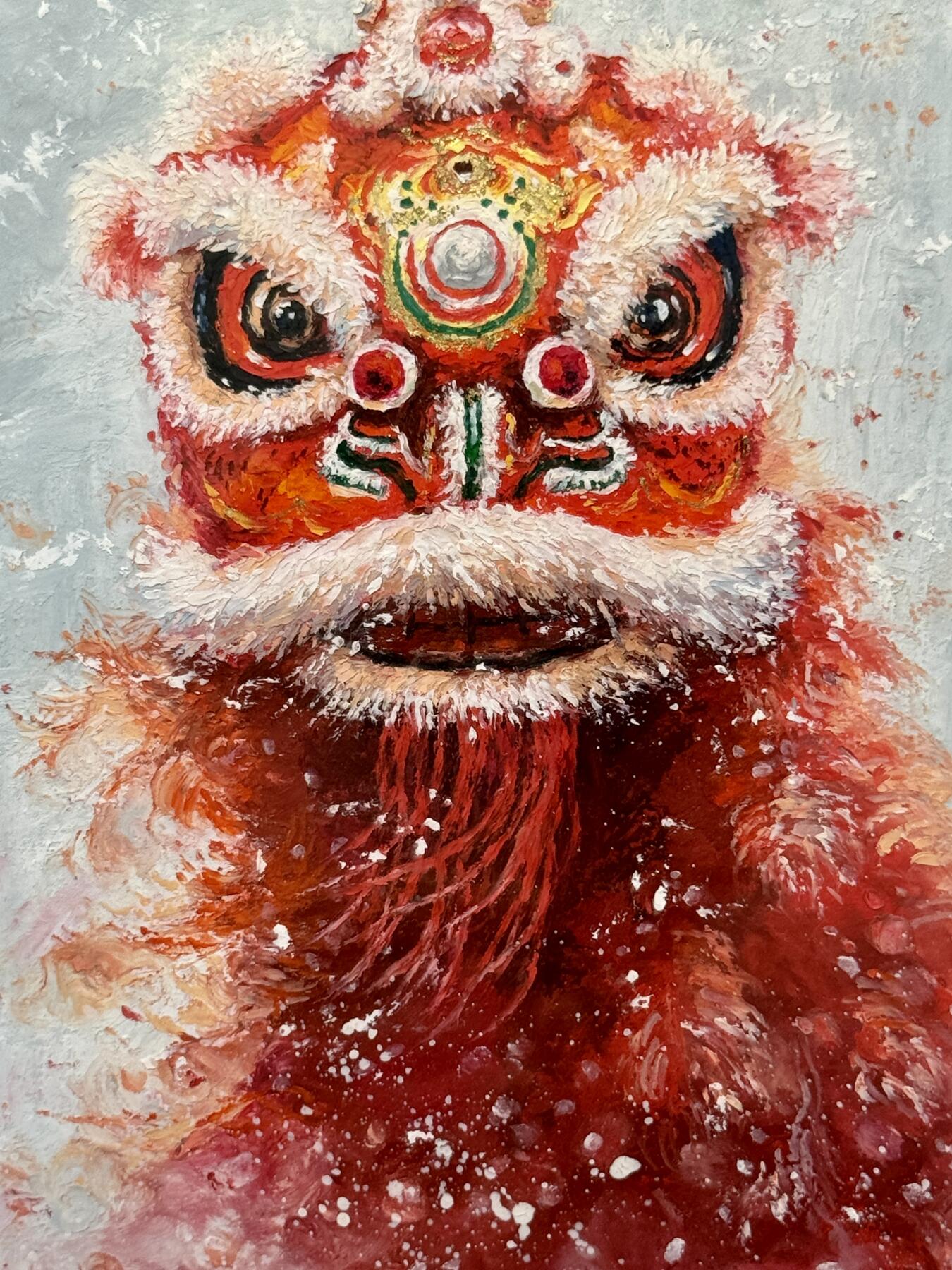 白泽拍卖卡牌手绘专场第7期（故园应露白，凉夜又秋分） 2024 唐小花手绘画 醒狮 16.5cm*12cm 已装裱