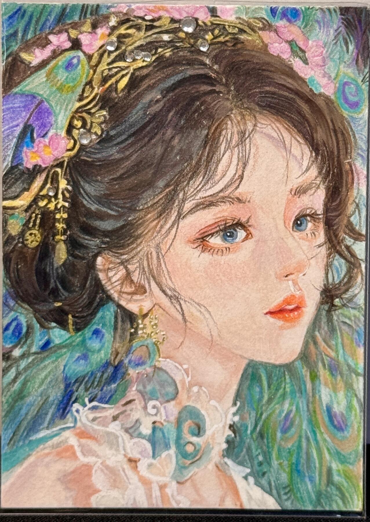 白泽拍卖卡牌手绘专场第7期（故园应露白，凉夜又秋分） 2024 画魂手绘卡 孔雀 Jnes亲签