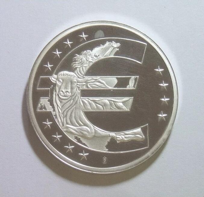 德国法兰克福欧洲中央银行大厦 高浮雕精制大镀银章 40MM