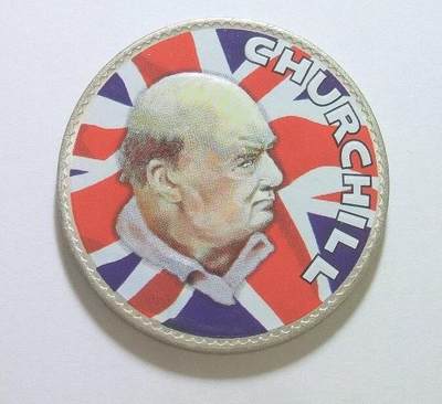 英国1965年二战首相丘吉尔米字旗彩色纪念币 40MM - 英国1965年二战首相丘吉尔米字旗彩色纪念币 40MM