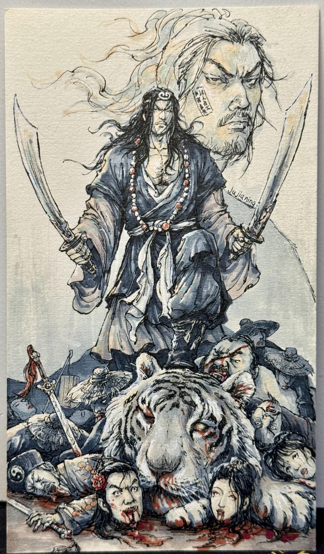 白泽拍卖卡牌手绘专场第7期（故园应露白，凉夜又秋分） 2024 鞠嘉宁手绘画 行者武松 尺寸：12cm*21cm