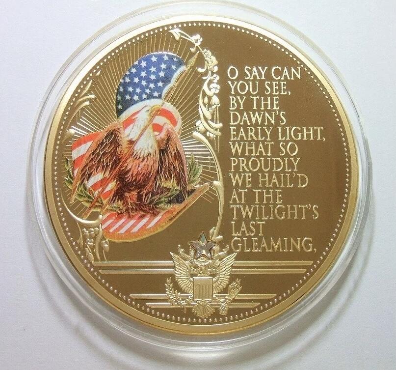 美国自由钟+白头鹰 高浮雕精制彩色超大镀金章 70MM 115克