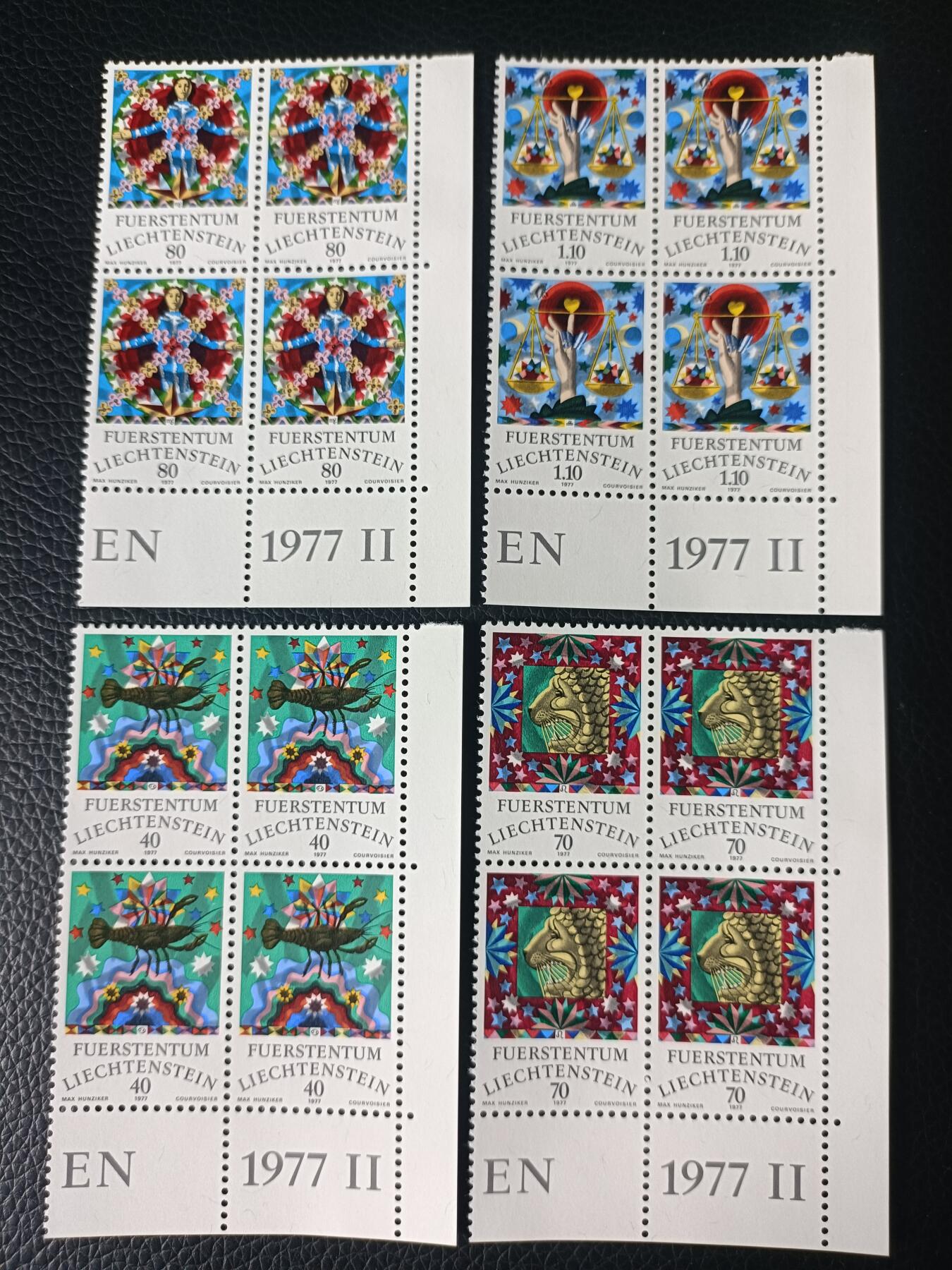 120外国邮票 列支敦士登1977年《黄道十二宫》邮票4全 新票  单套出售(图片中是4套)