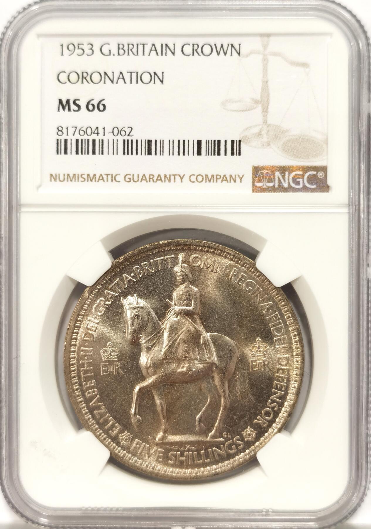 博洋堂世界钱币拍卖第092期（全场包邮） NGC MS66 英国1953年伊丽莎白二世登基纪念克朗，少见高分