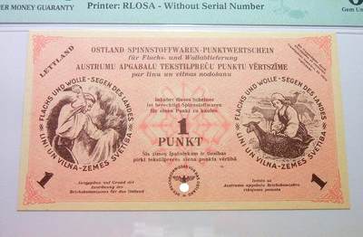 PMG MS65 德国占拉脱维亚1943年1朋克（等同1马克） 全新原光 - PMG MS65 德国占拉脱维亚1943年1朋克（等同1马克） 全新原光