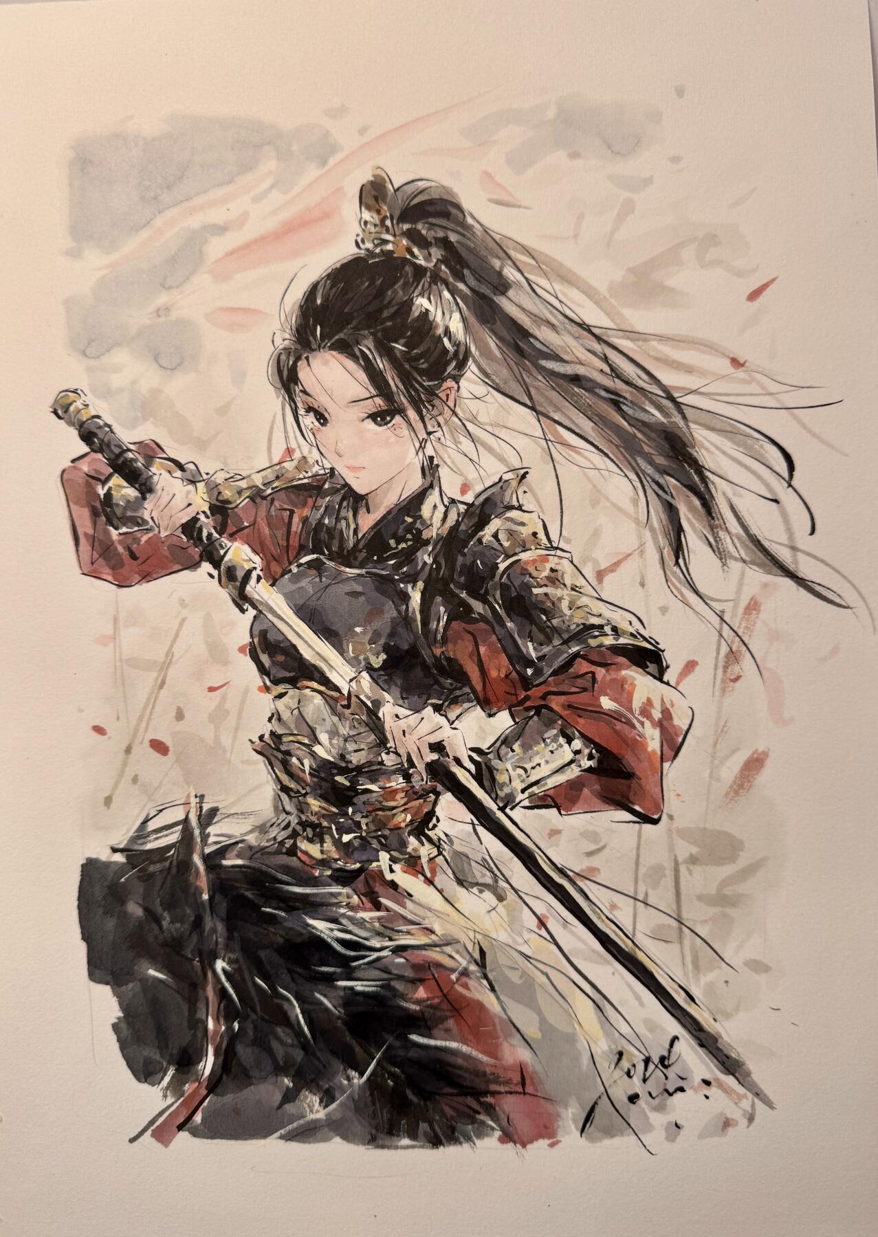 白泽拍卖卡牌手绘专场第7期（故园应露白，凉夜又秋分） 2024 迟迟手绘画 木兰 尺寸：20cm*35cm