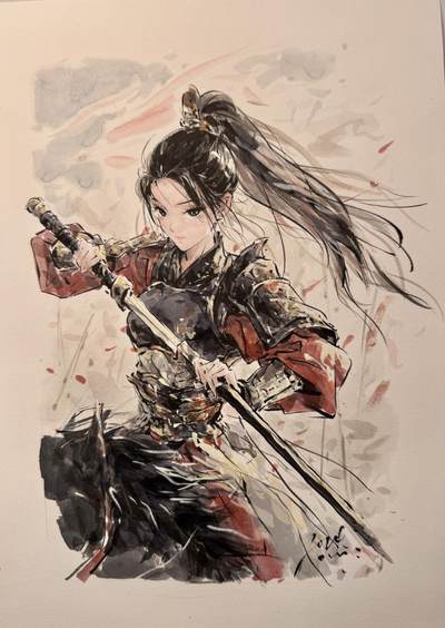 白泽拍卖卡牌手绘专场第7期（故园应露白，凉夜又秋分） - 2024 迟迟手绘画 木兰 尺寸：20cm*35cm