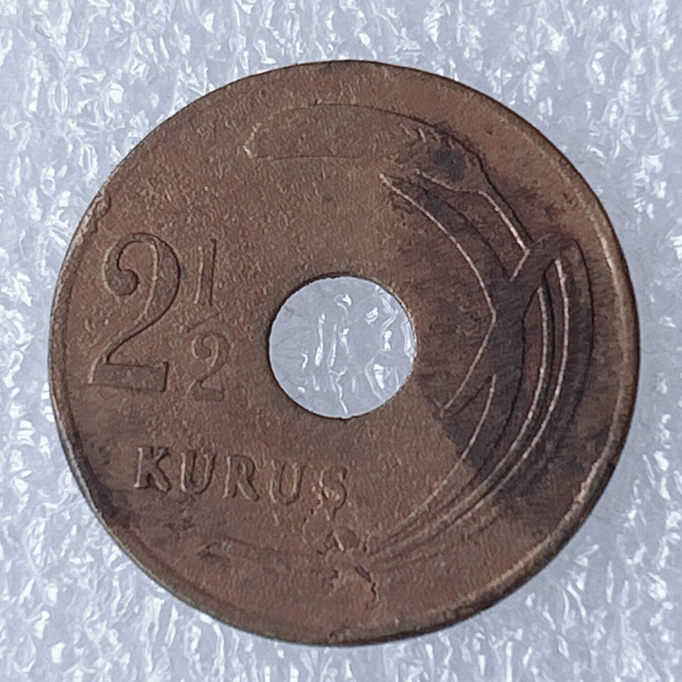 第一海外回流一元起拍收藏 散集专场 第121期 土耳其1949年2.5库鲁中孔铜币