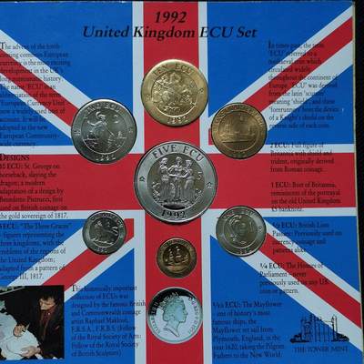 道一币馆币章第九十一场 - 原卡册 英国1992年埃居纪念币套装7枚