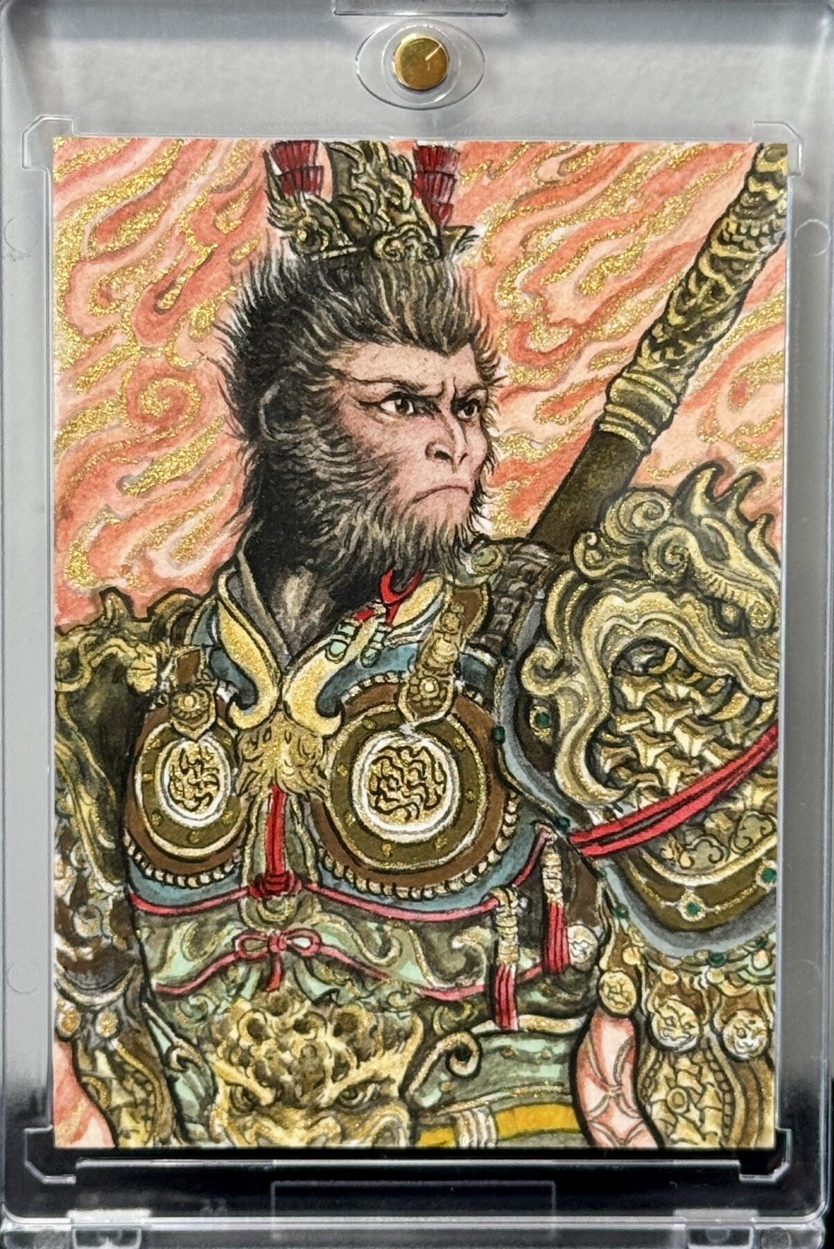 白泽拍卖卡牌手绘专场第7期（故园应露白，凉夜又秋分） 2024 卢艺丰手绘卡 孙悟空  卢艺丰亲签 背面简绘 卡夹封装