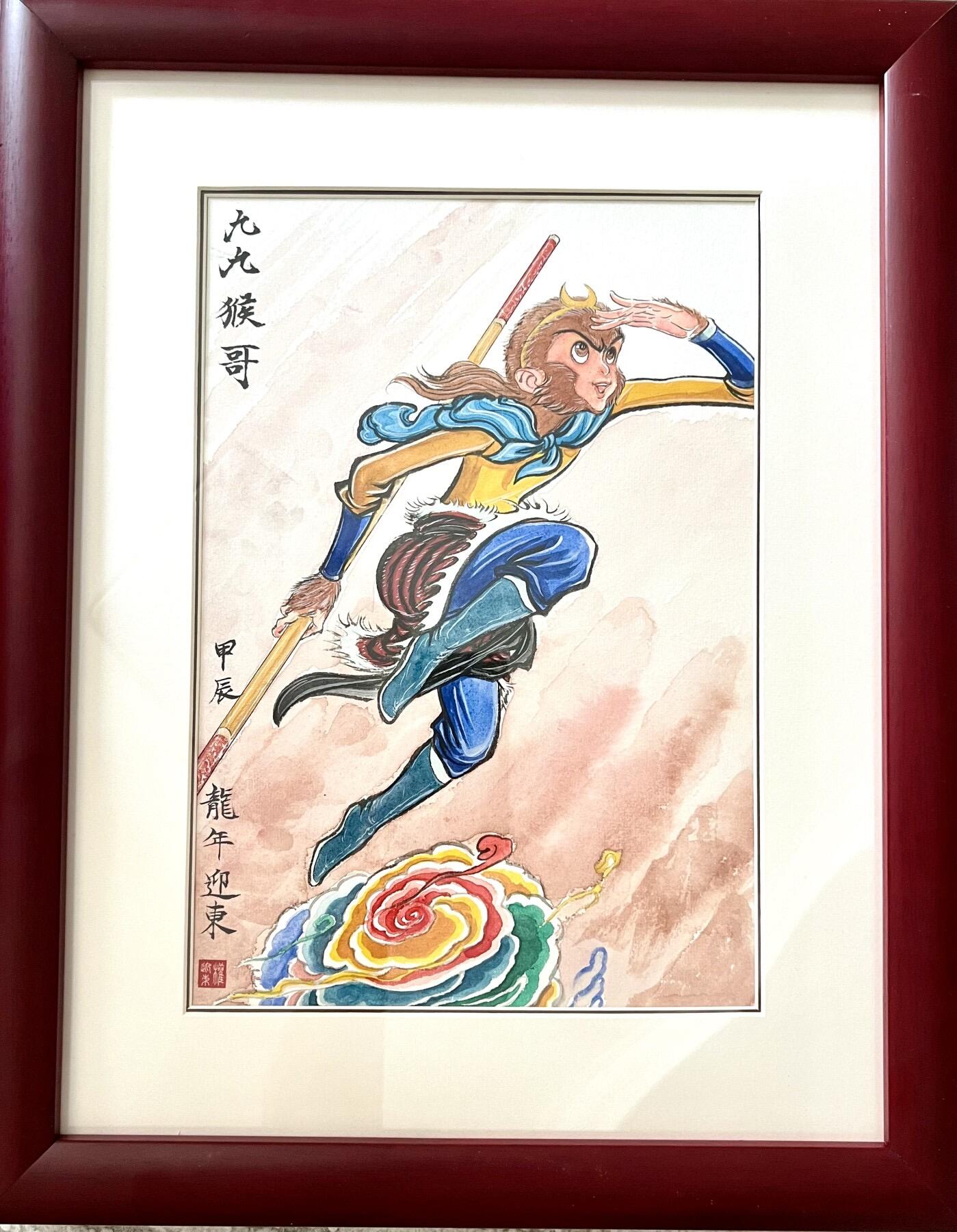 白泽拍卖卡牌手绘专场第7期（故园应露白，凉夜又秋分） 2024 权迎东手绘画 九九猴哥 尺寸：20cm*29cm 已装裱