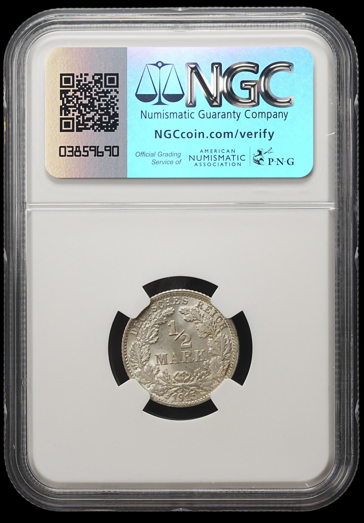 修遠堂世界钱币第四十期 全场包邮 NGC MS66 1915年德国1/2马克银币