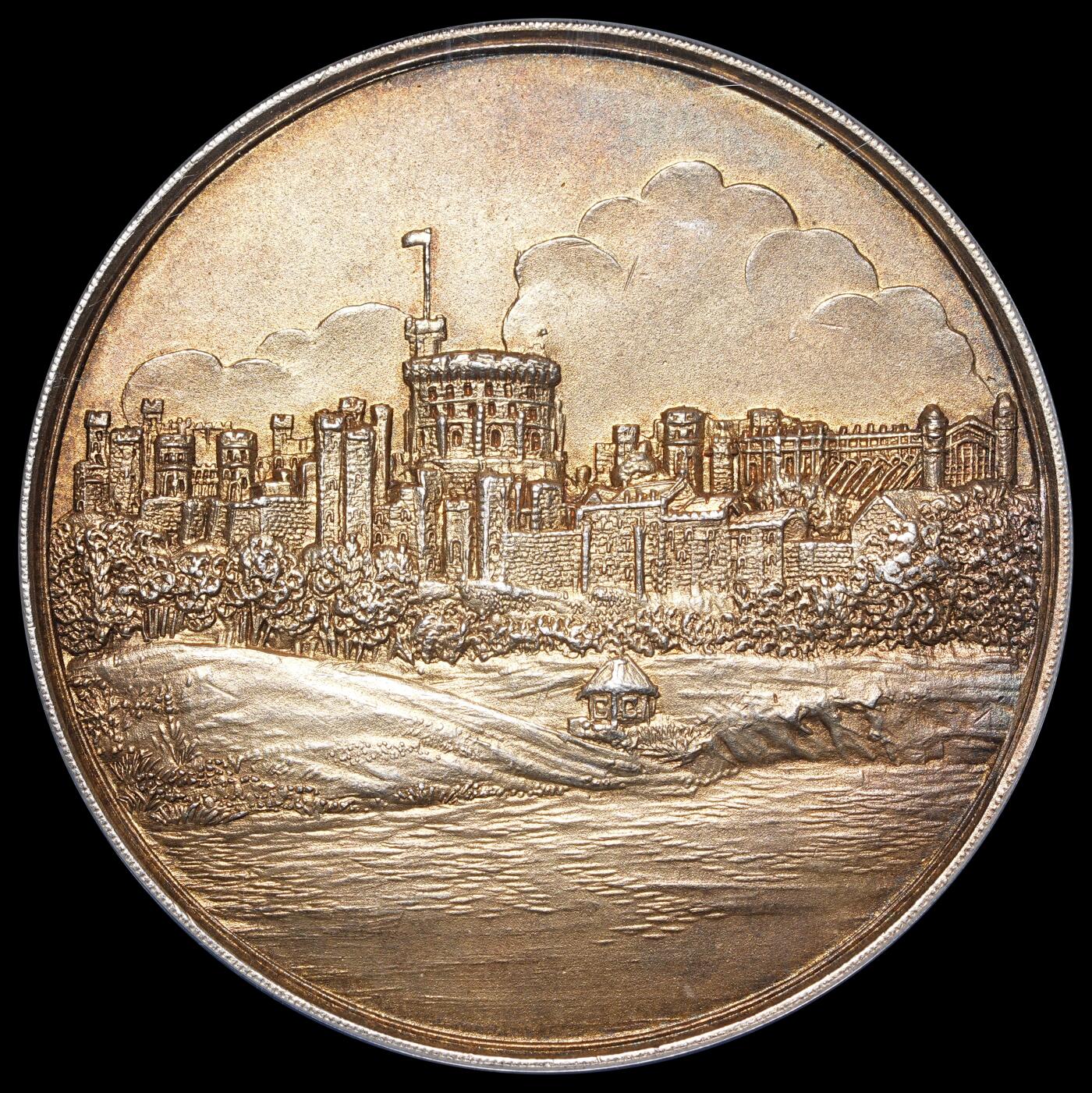 修遠堂世界钱币第四十期 全场包邮 NGC MS64 1939年英国皇家农业学会百年庆典镀金大银章 温莎城堡景观图 51mm大尺寸