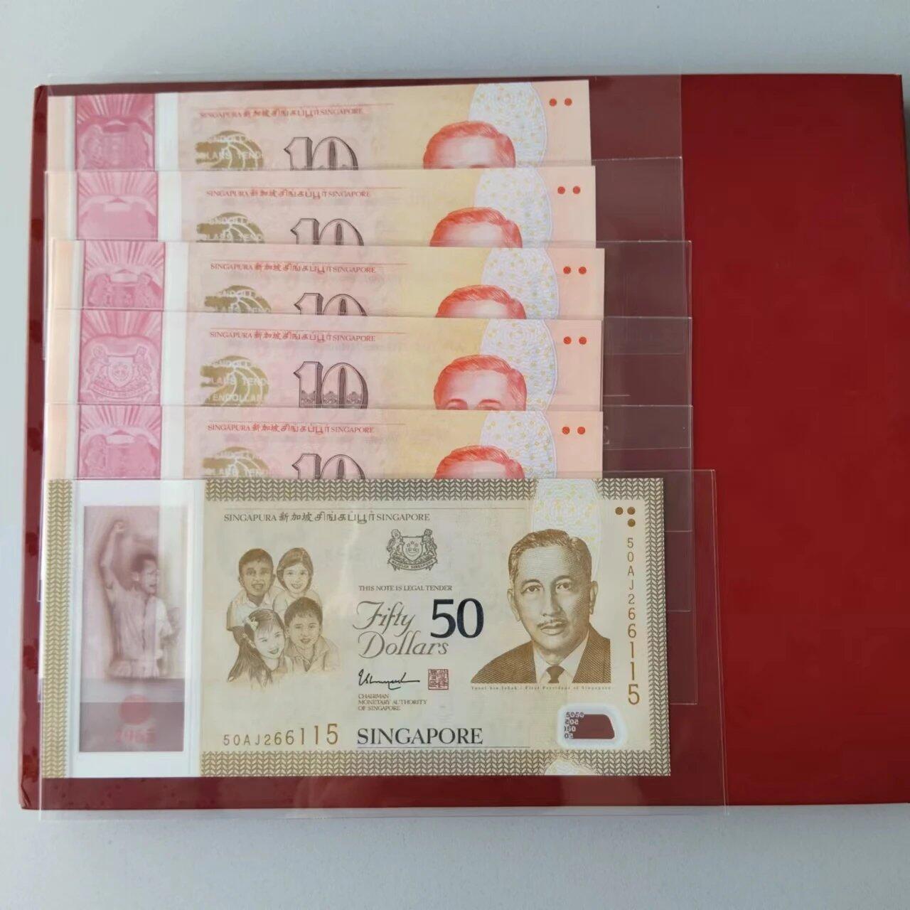 天和轩精品钱币第44场 全新UNC 新加坡50周年纪念钞6张全套原装册 