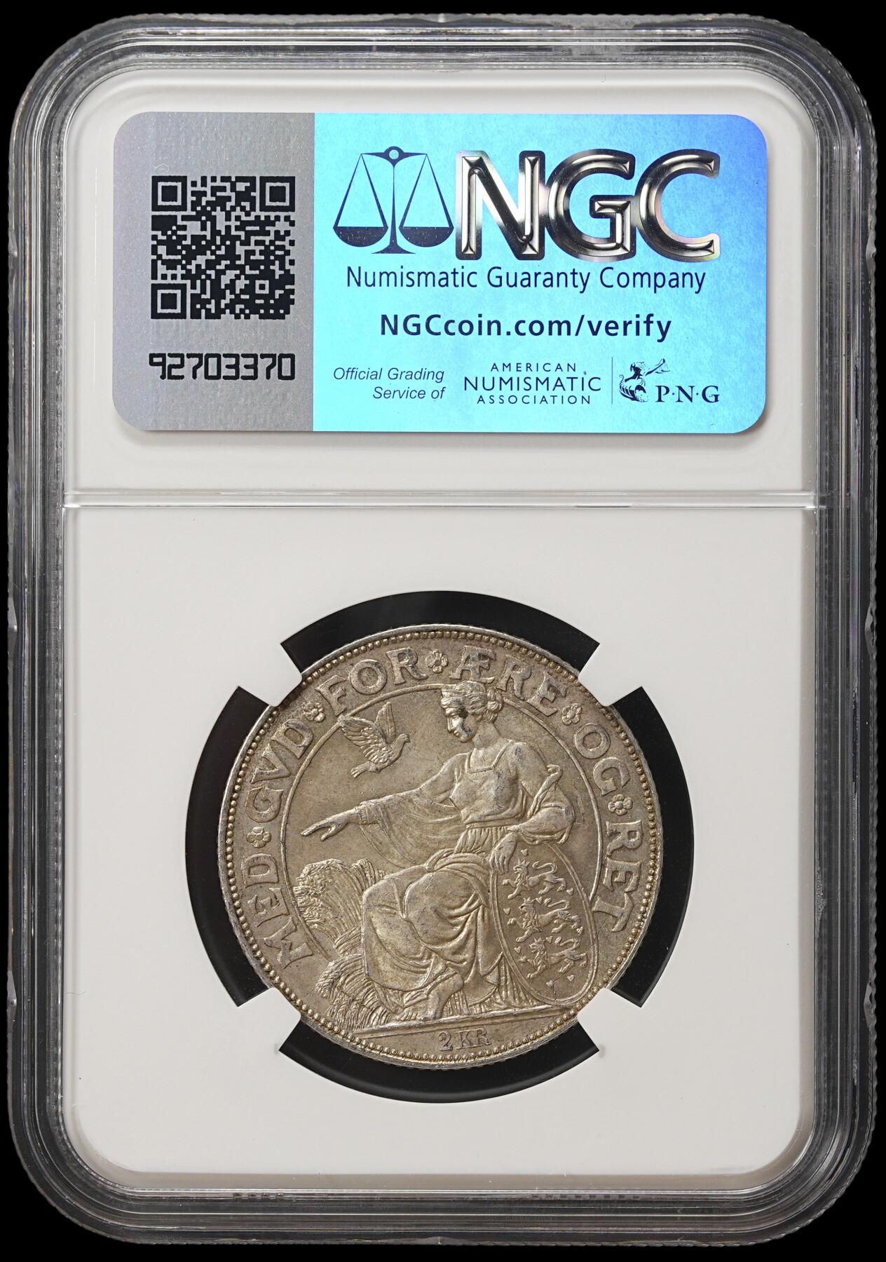 修遠堂世界钱币第四十期 全场包邮 NGC MS64 1903年丹麦国王登基40周年纪念2克朗银币