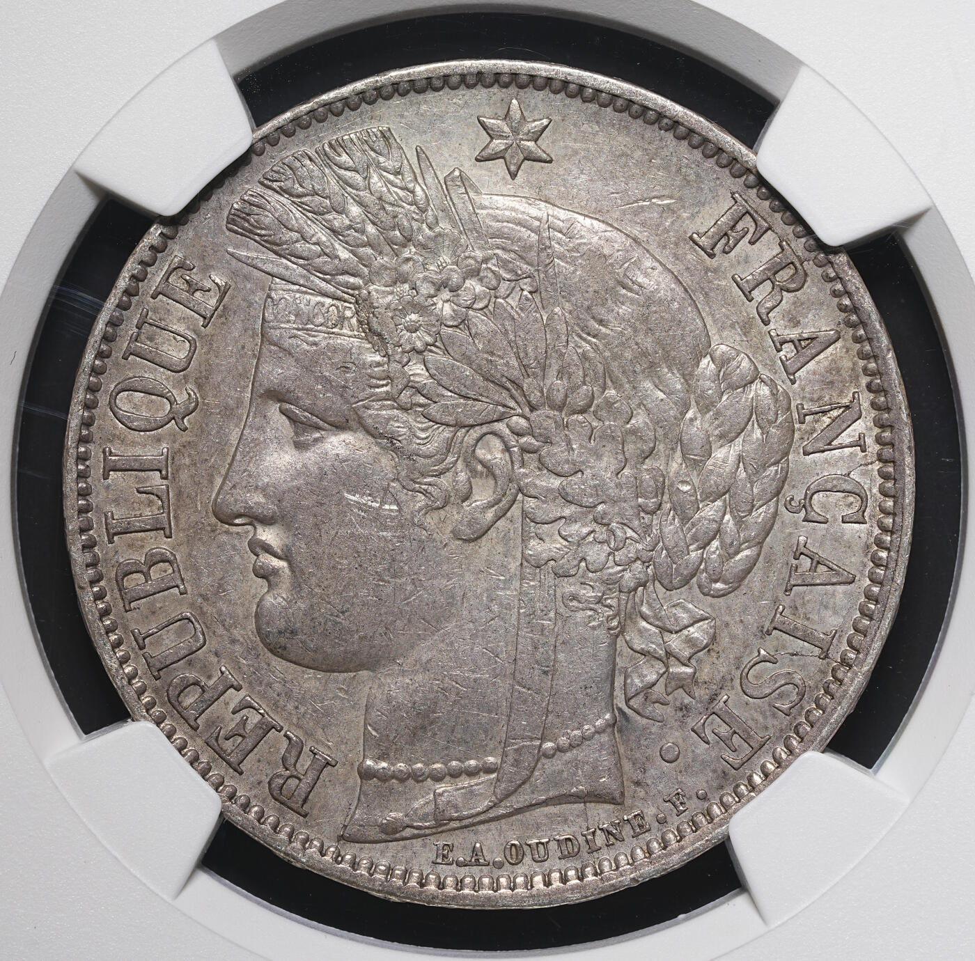 修遠堂世界钱币第四十期 全场包邮 纸袋灰彩 NGC AU53 1850年法国谷物女神5法郎大银币 A厂铭