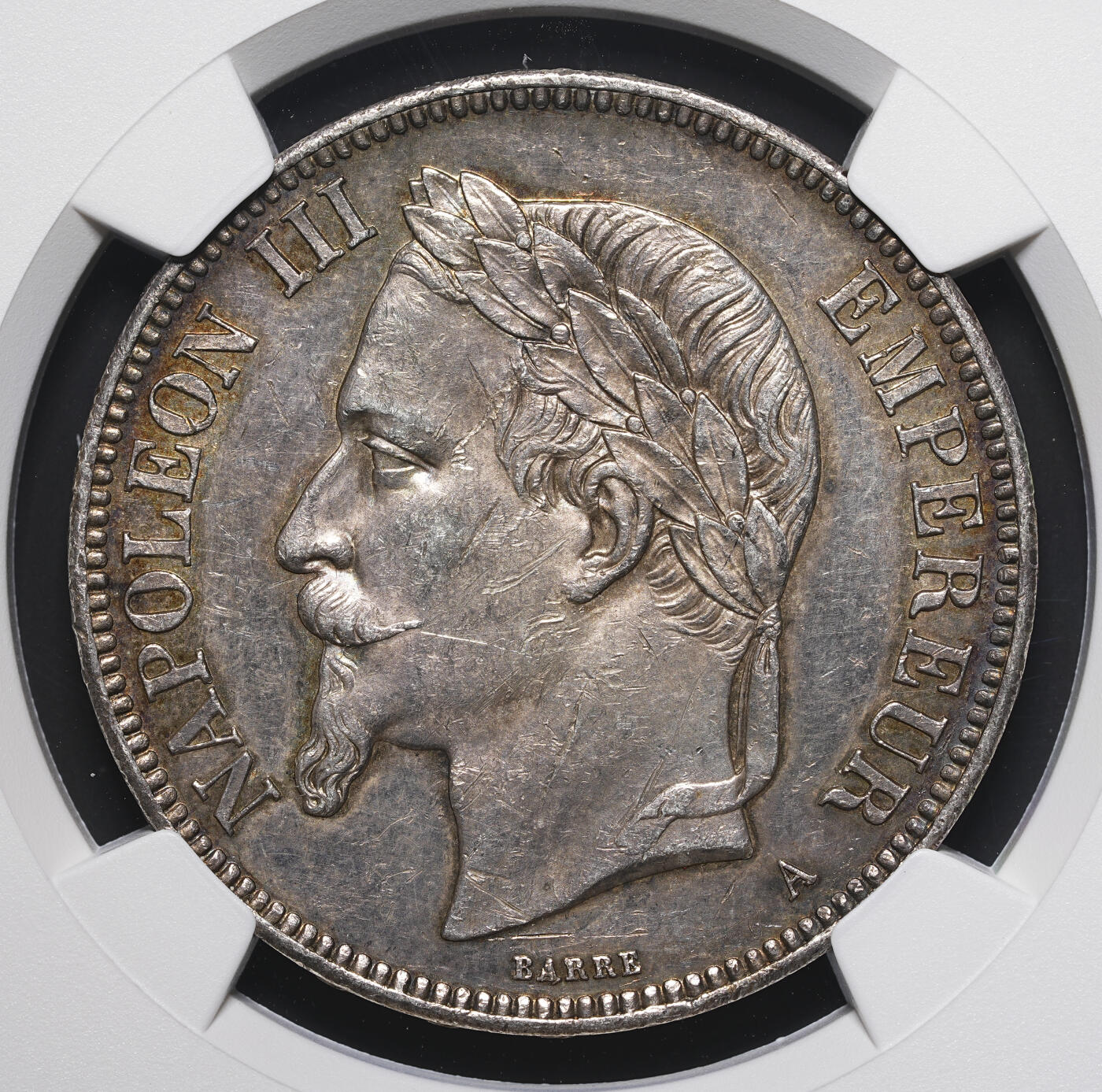修遠堂世界钱币第四十期 全场包邮 五彩 NGC MS60 1870年拿破仑三世5法郎大银币