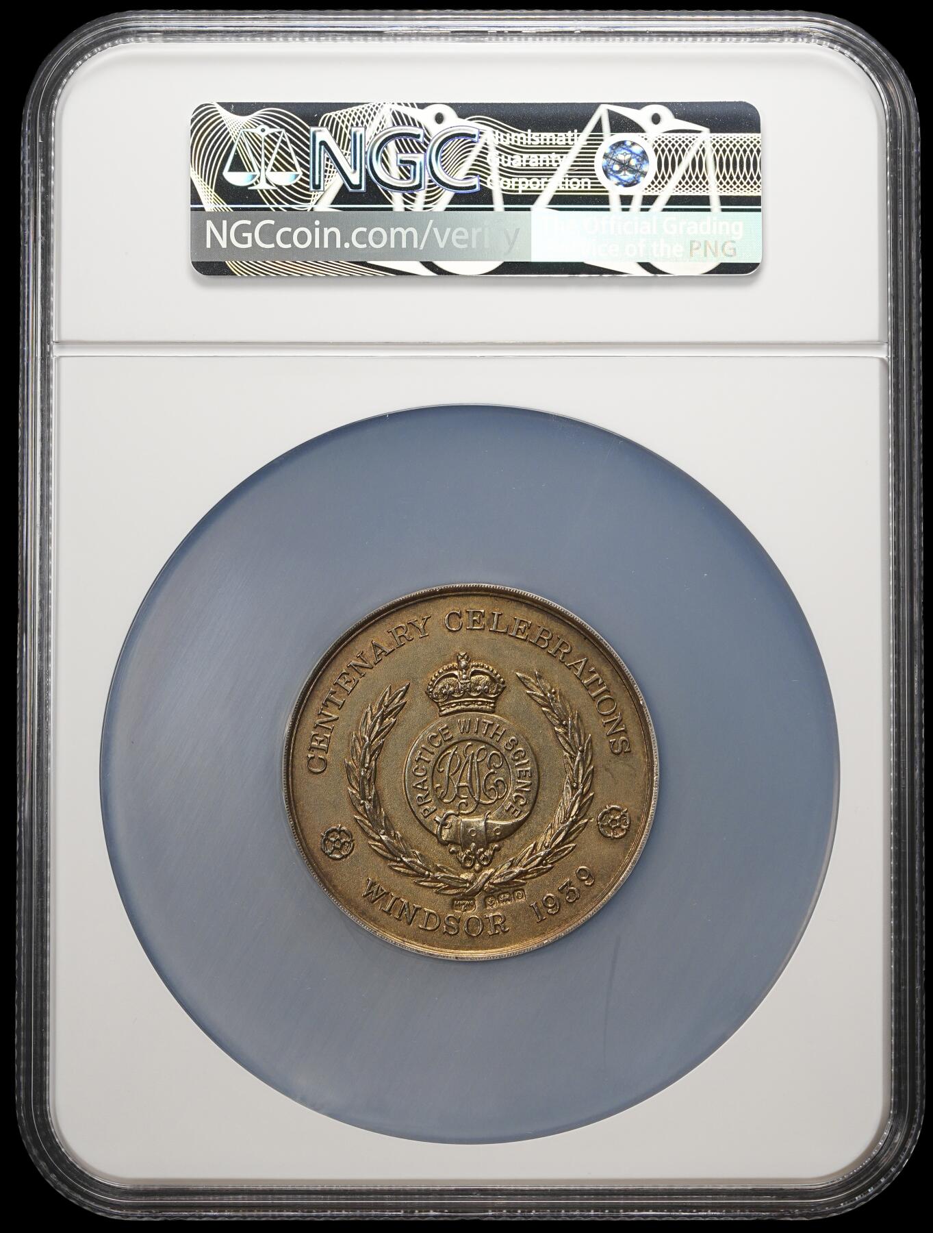 修遠堂世界钱币第四十期 全场包邮 NGC MS64 1939年英国皇家农业学会百年庆典镀金大银章 温莎城堡景观图 51mm大尺寸