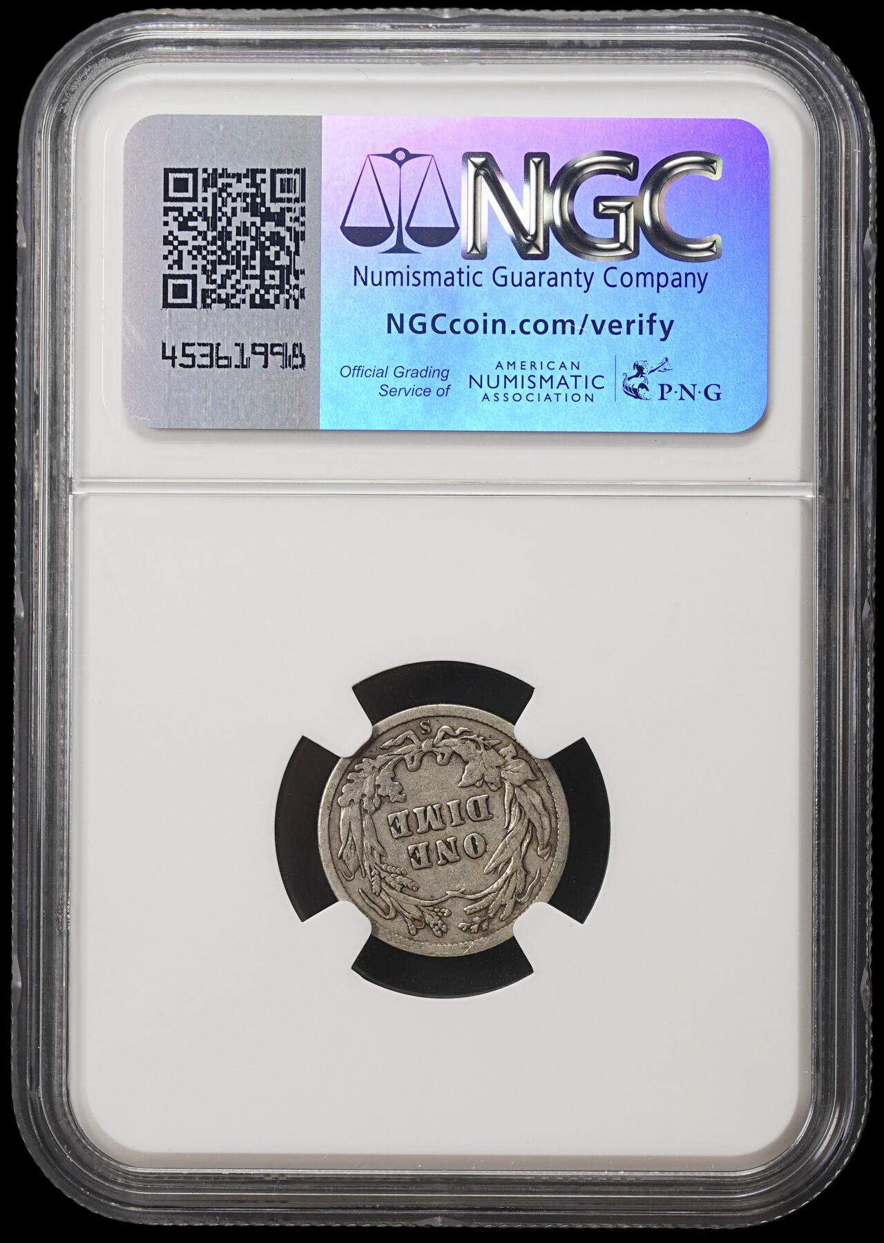 修遠堂世界钱币第四十期 全场包邮 少见年份 NGC F15 1910年美国10美分银币 S厂铭