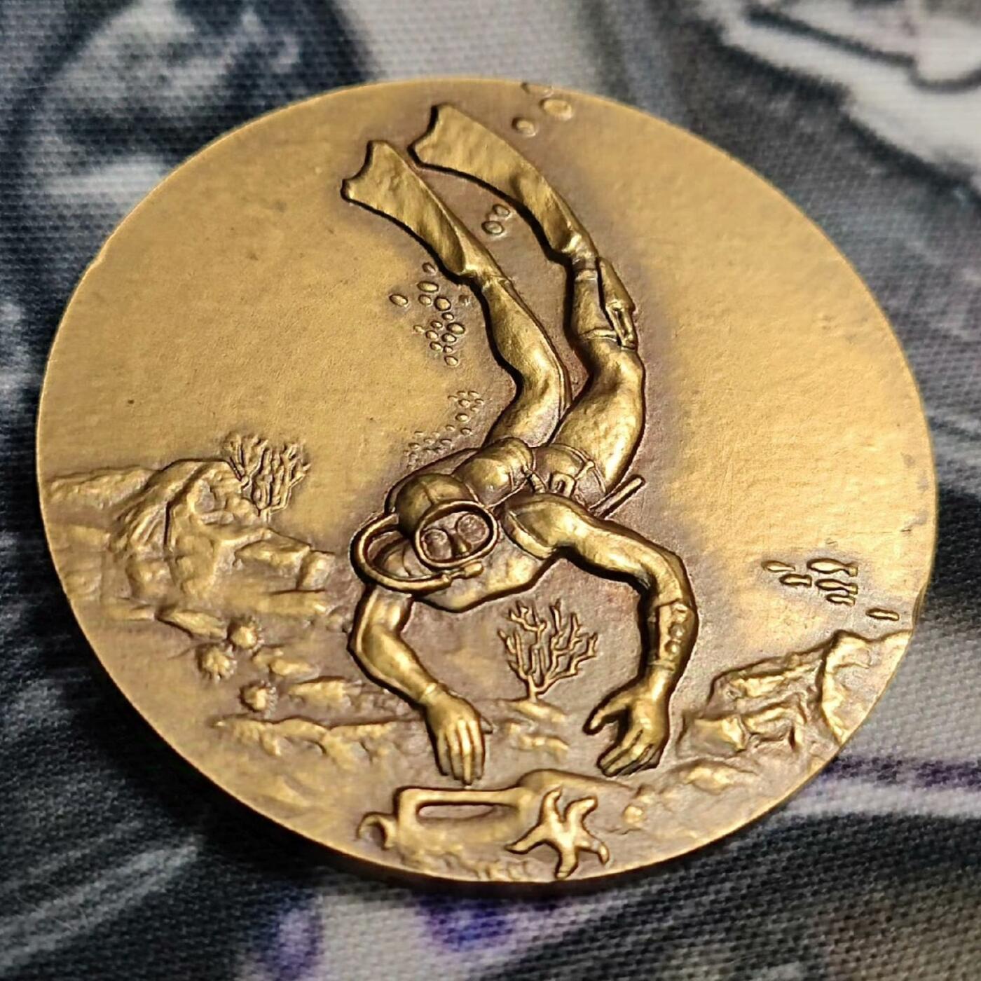 欧洲老银章铜章 法国/比利时 潜水纪念铜章 50克