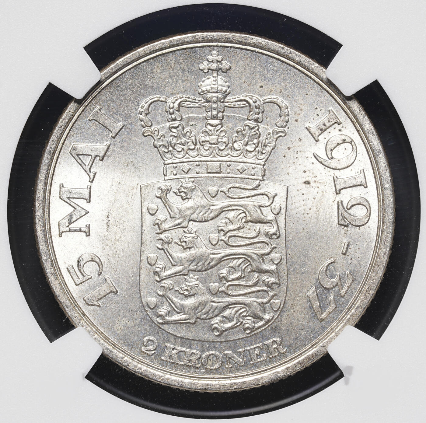 修遠堂世界钱币第四十期 全场包邮 NGC MS64 1937年丹麦国王登基25周年纪念2克朗银币