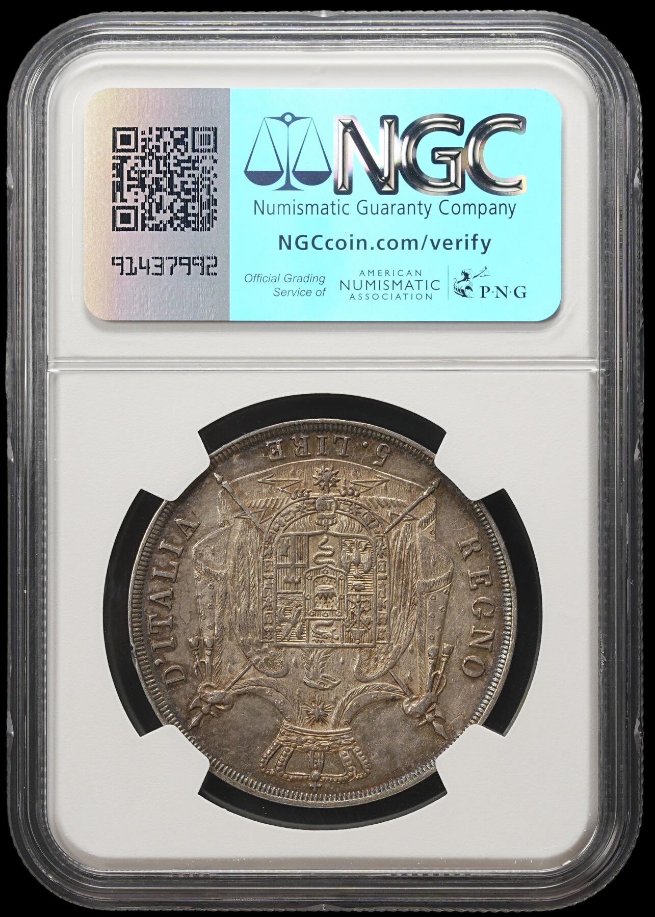 修遠堂世界钱币第四十期 全场包邮 稀少五彩 NGC AU53 1814年拿破仑意大利王国5里拉大银币 拿破仑在位最后一年 仅铸造10.2万枚 存世稀少