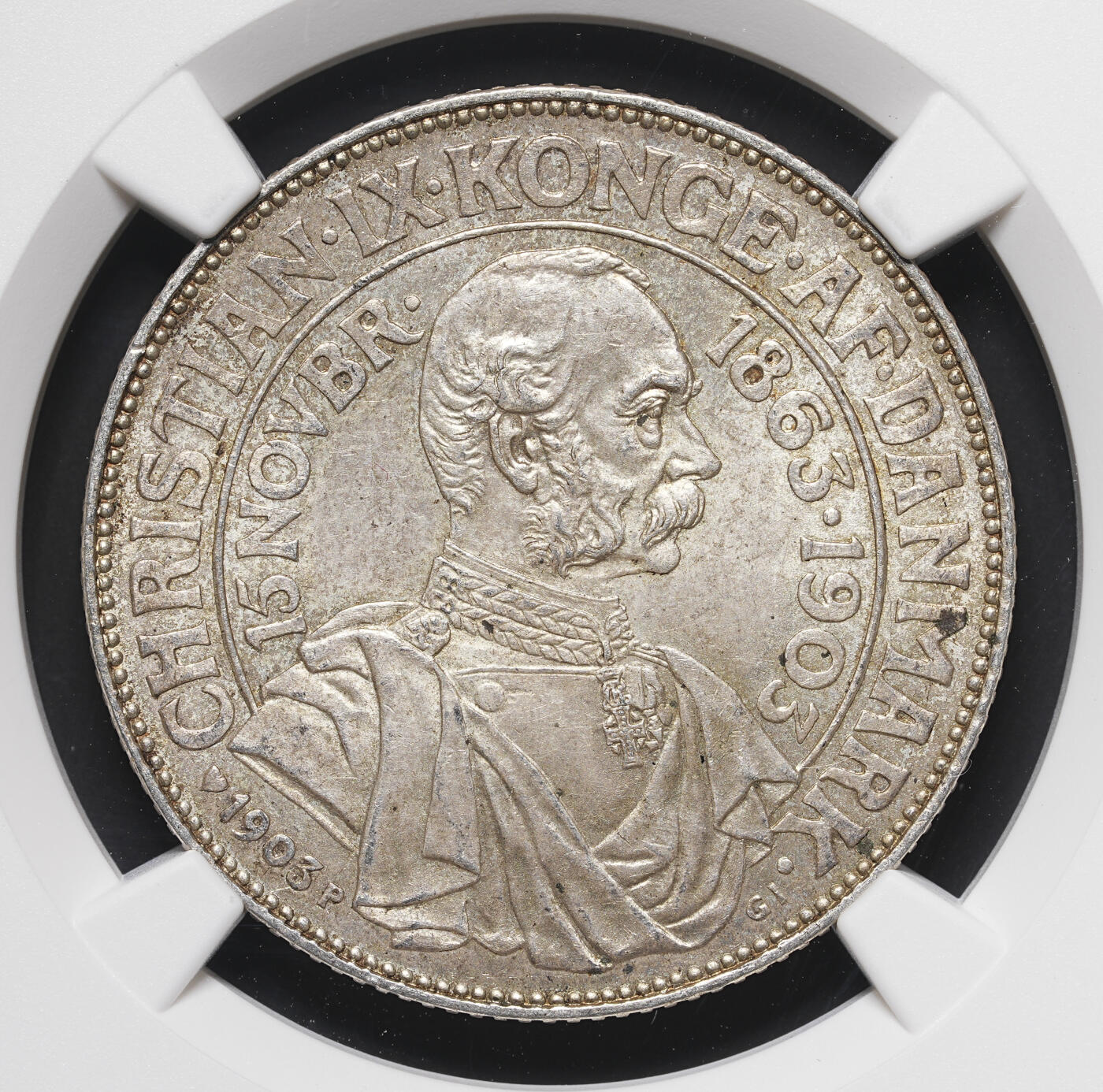 修遠堂世界钱币第四十期 全场包邮 NGC MS64 1903年丹麦国王登基40周年纪念2克朗银币