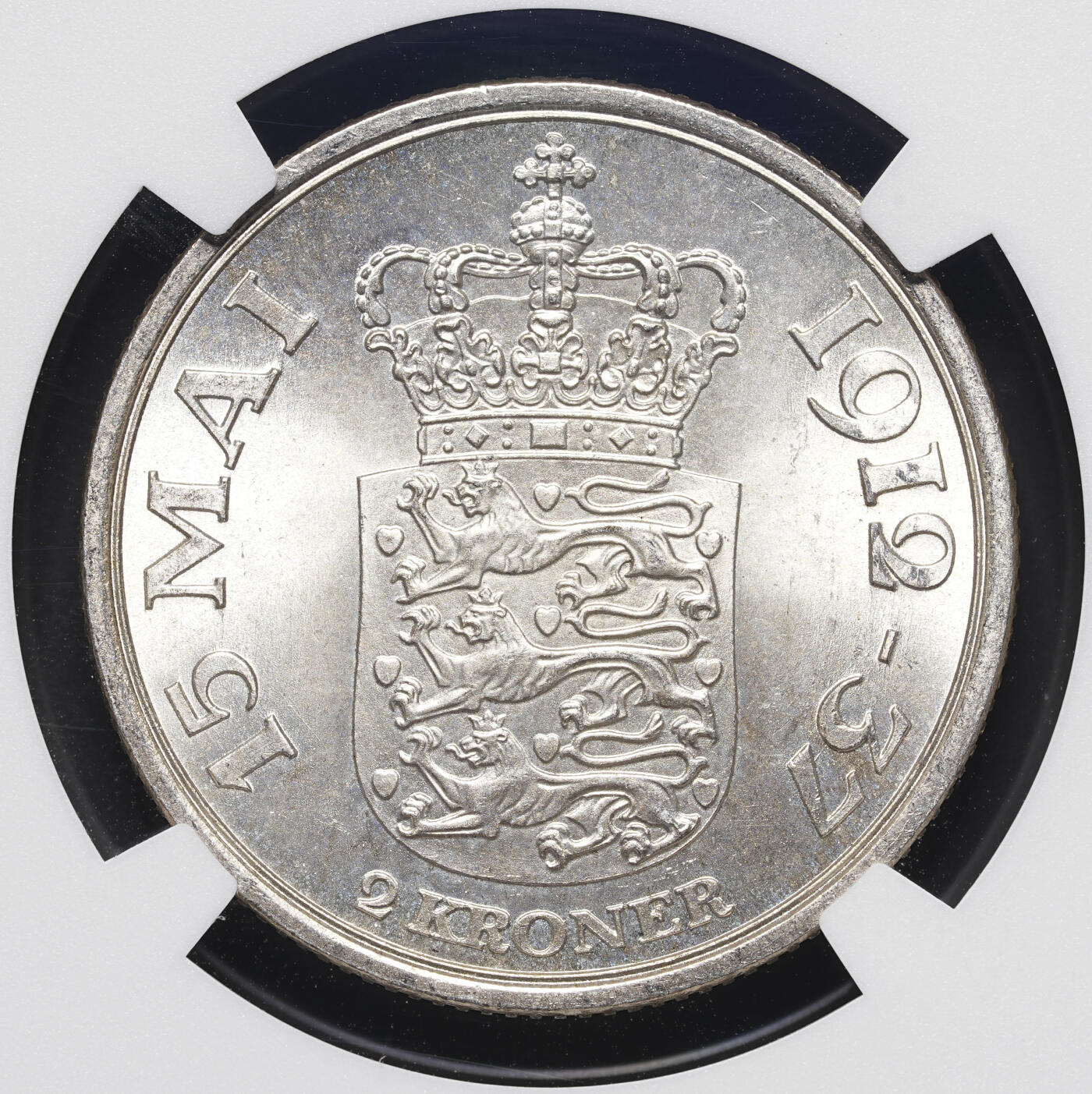 修遠堂世界钱币第四十期 全场包邮 NGC MS64 1937年丹麦国王登基25周年纪念2克朗银币