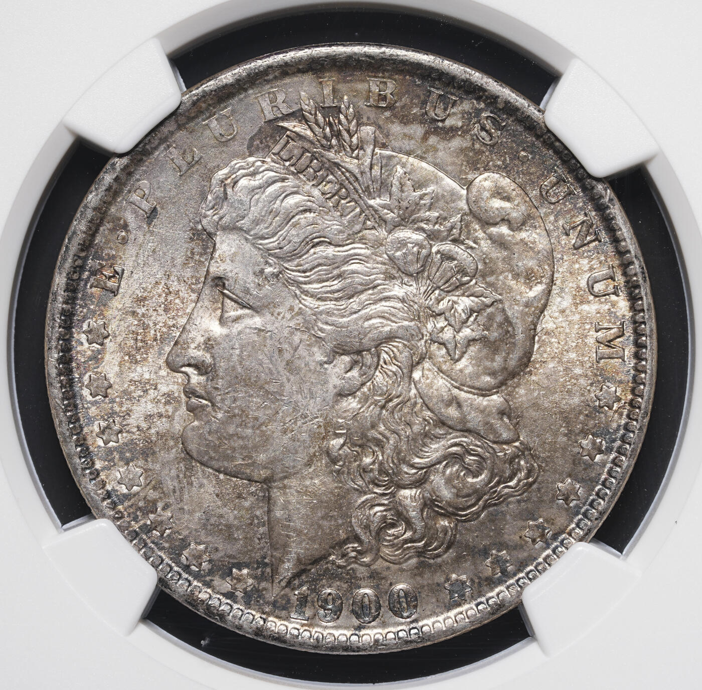 修遠堂世界钱币第四十期 全场包邮 重黑彩 NGC MS62 1900年摩根大银币 O厂铭