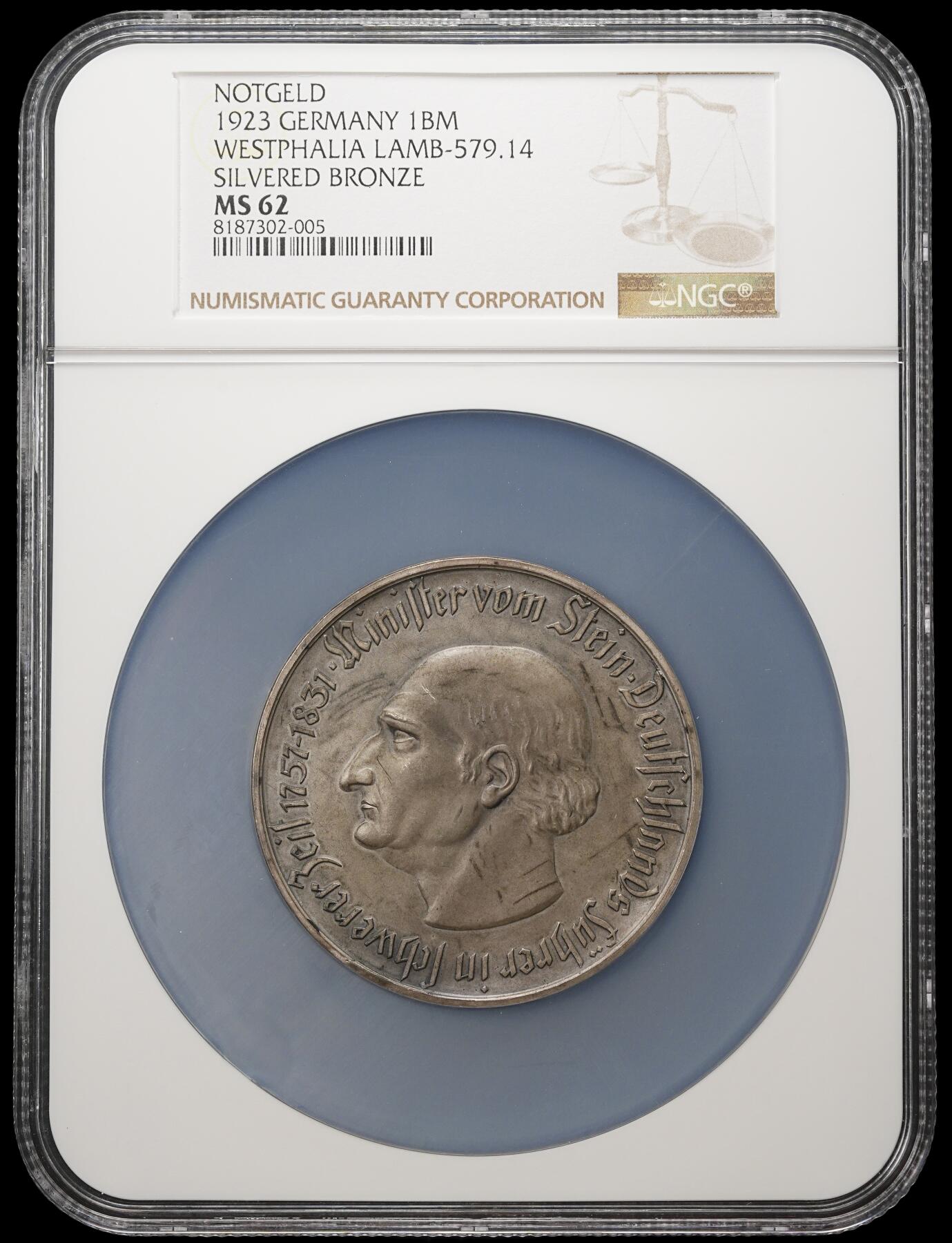 修遠堂世界钱币第四十期 全场包邮 NGC MS62 1923年德国紧急时期威斯特法伦1万亿马克大马币  德紧大名誉品 人类货币史上面值最大的硬币 发行量仅一万余枚 