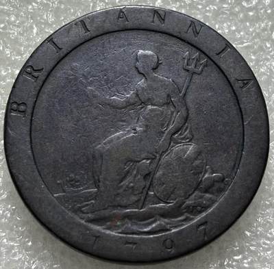 文馨钱币收藏第 167 场，藏友换藏一天快拍场 - 稀少好品 1797 年英国乔治三世车轮大 1 便士古铜币，这种品相拍一个少一个