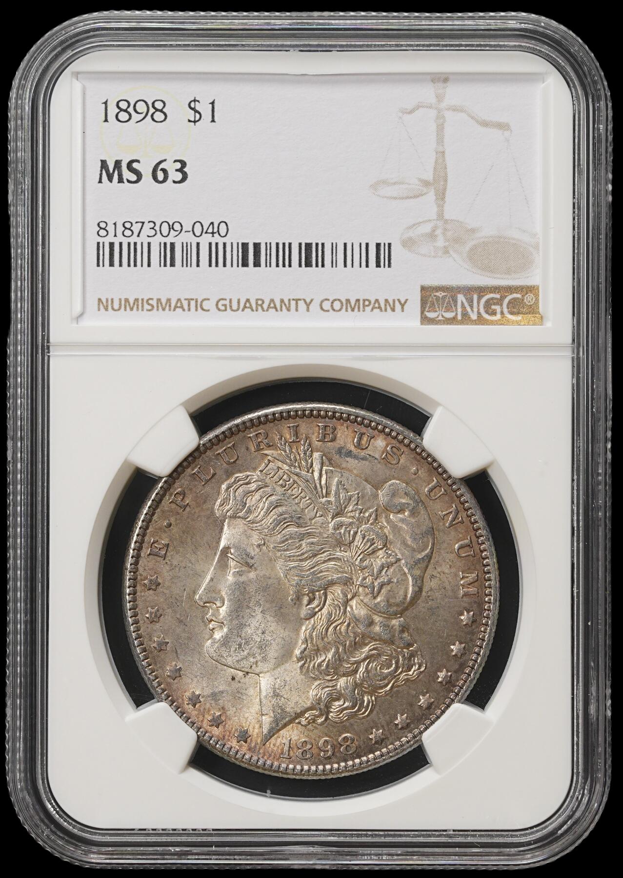 修遠堂世界钱币第四十期 全场包邮 五彩 NGC MS63 1898年摩根大银币