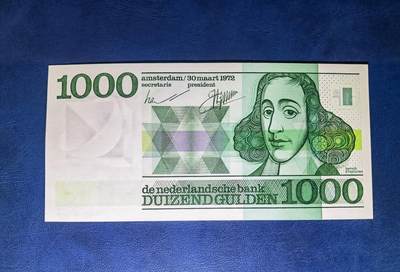 叁拾收藏第18期 - 荷兰人像版1000盾  斯宾诺莎 UNC（有斑）